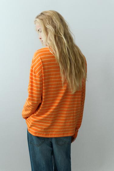 Oversize long sleeve striped T-shirt — Orange 2