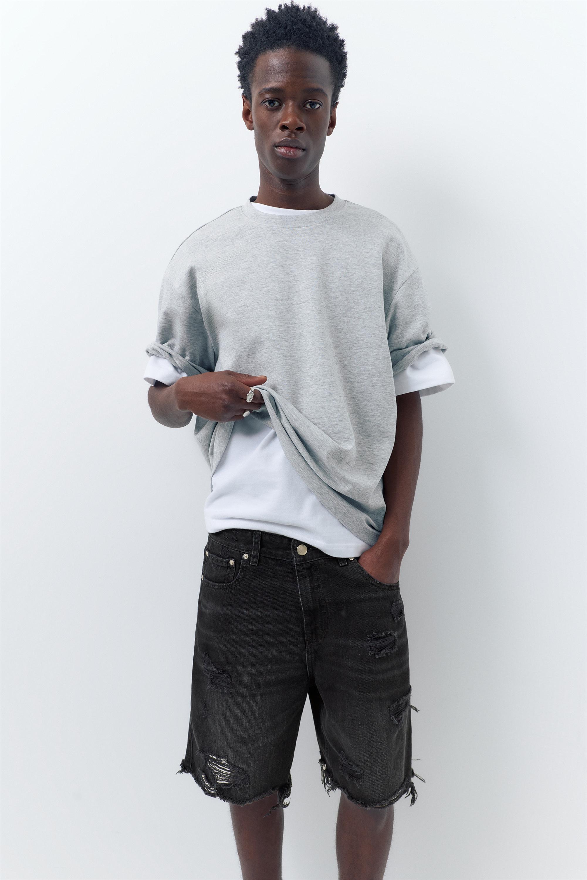 Straight-leg denim Bermuda shorts — Faded black