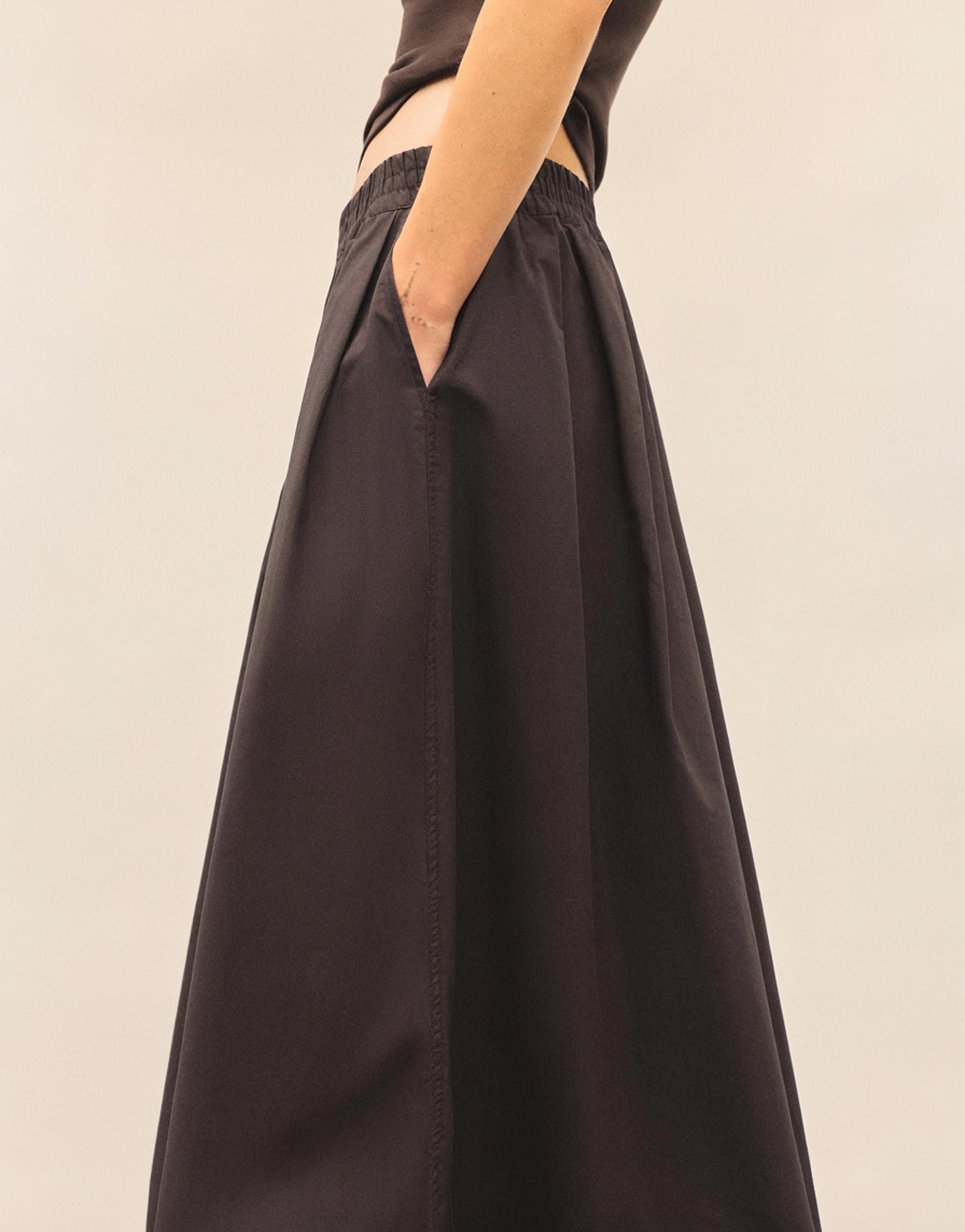 Long poplin skirt — Brown