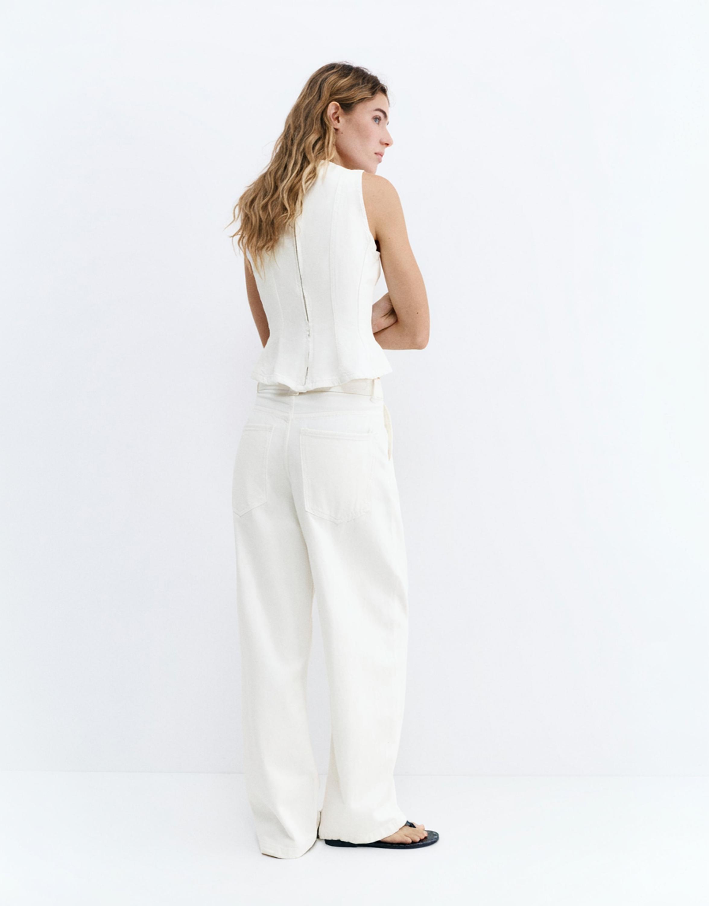 Pleated balloon fit baggy jeans — White