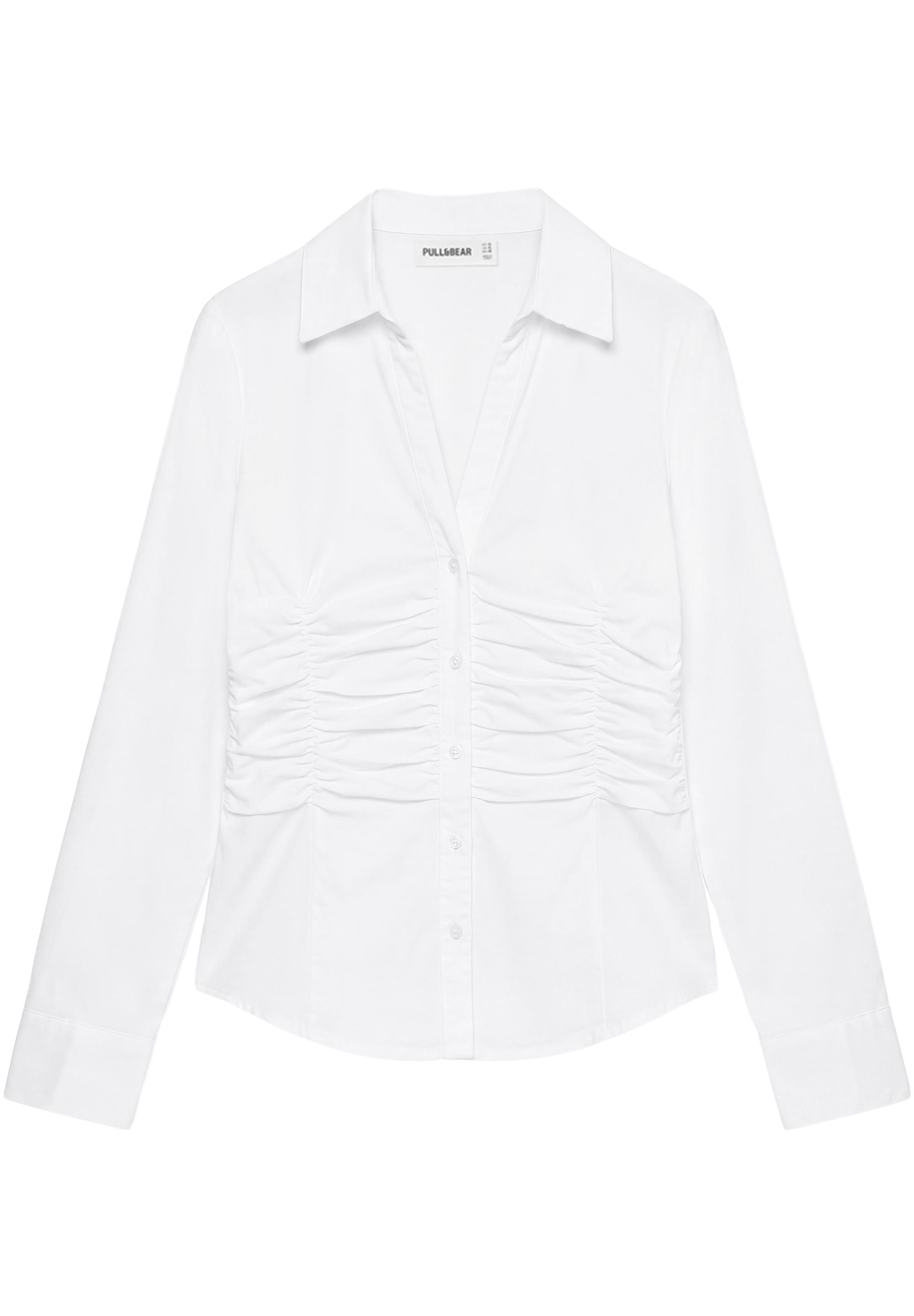 Fitted gathered poplin shirt — White