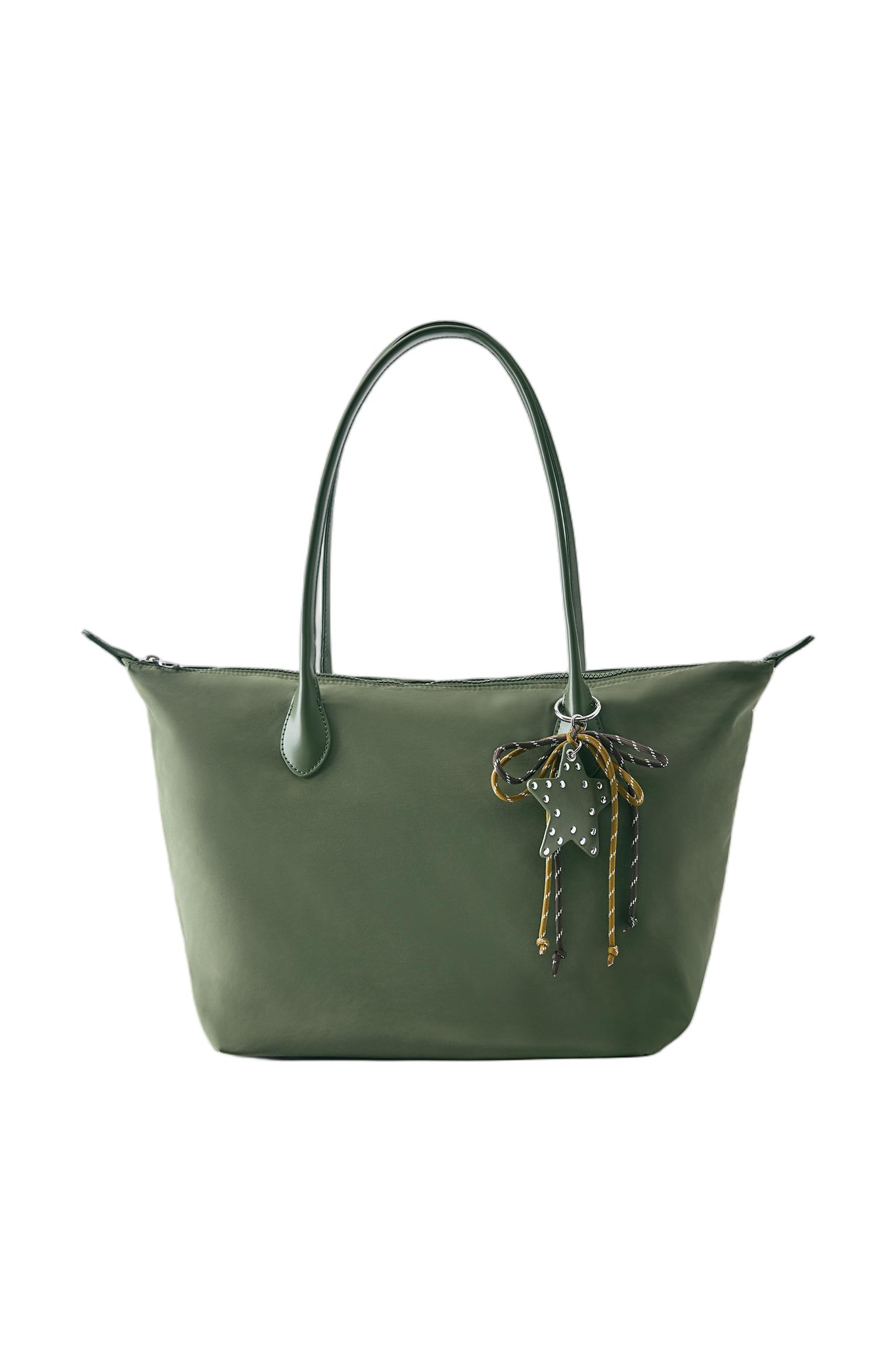 Embellished nylon tote bag — Khaki