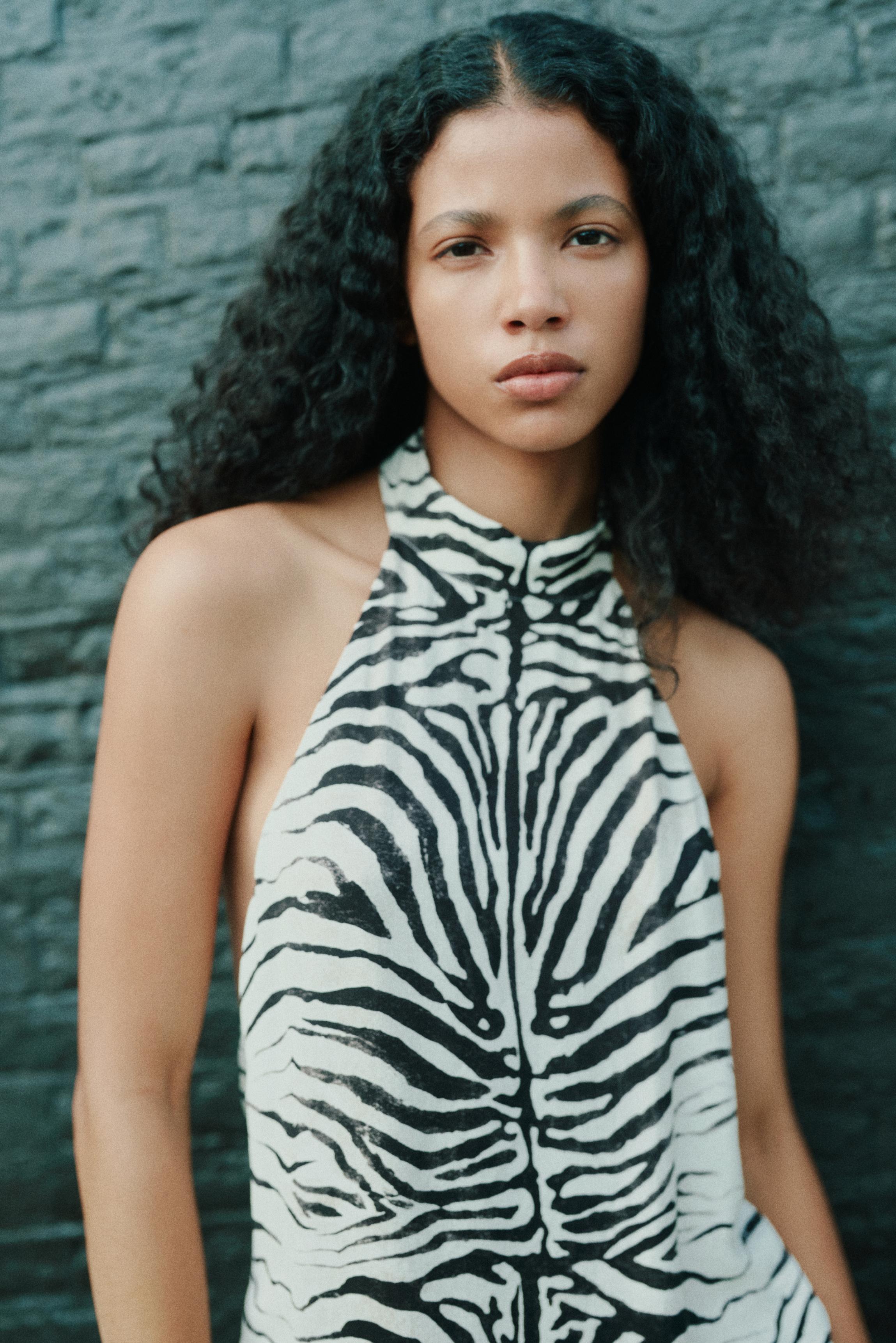 Zebra print halter top — Ice