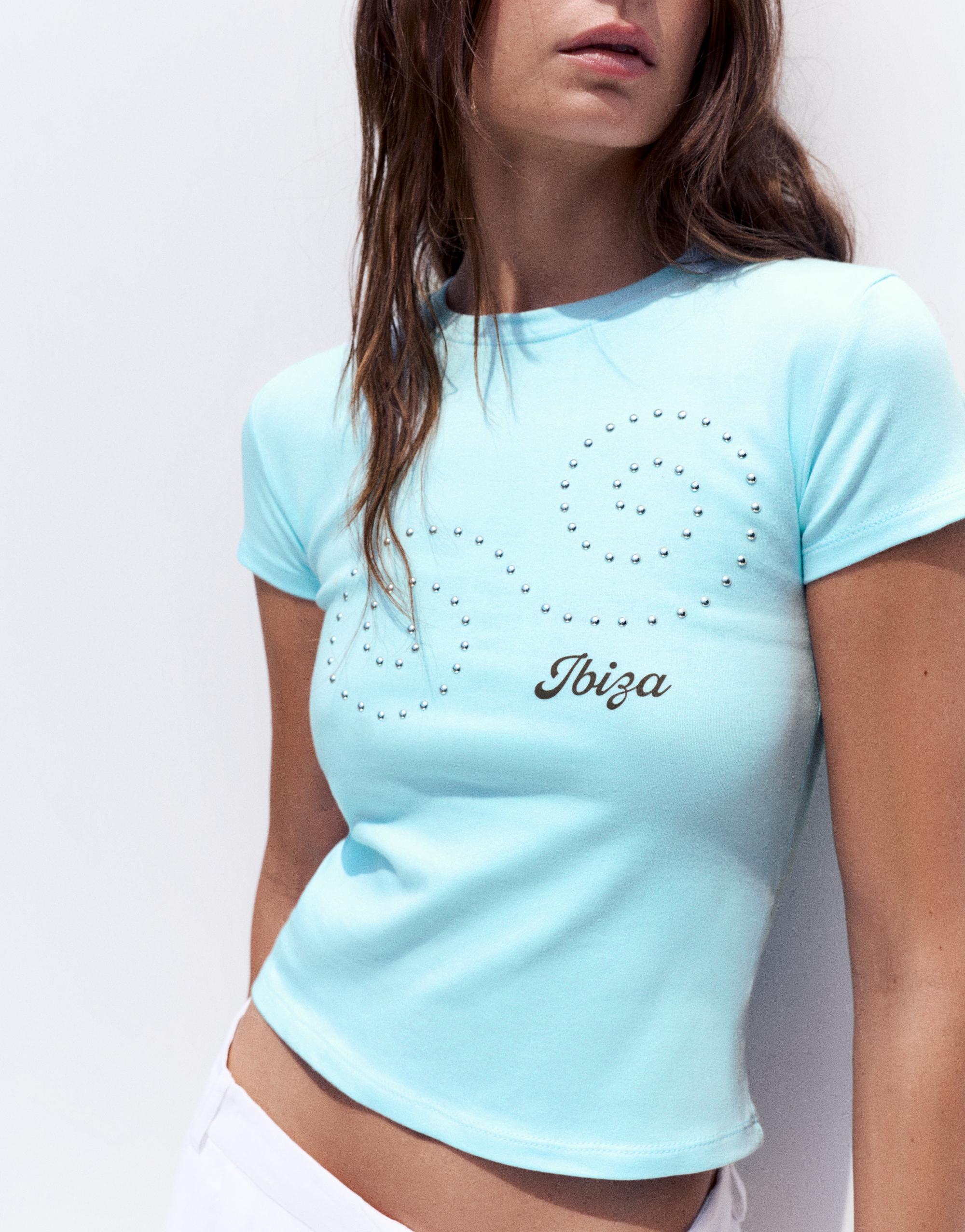 Ibiza stud slim fit T-shirt — Turquoise