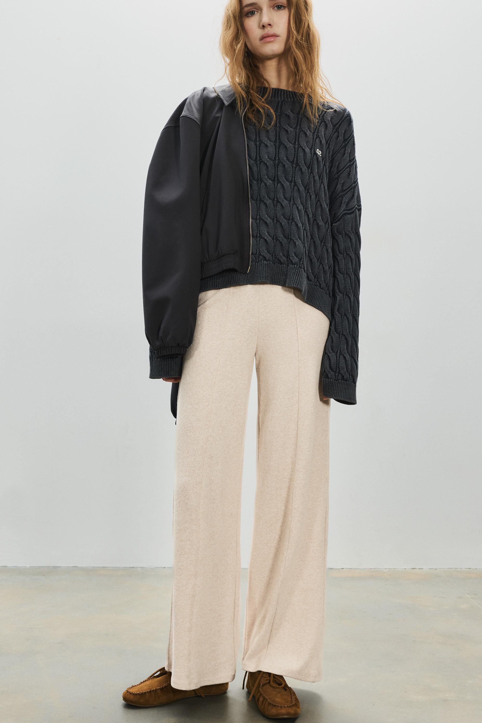 Wide-leg soft touch trousers — Ecru