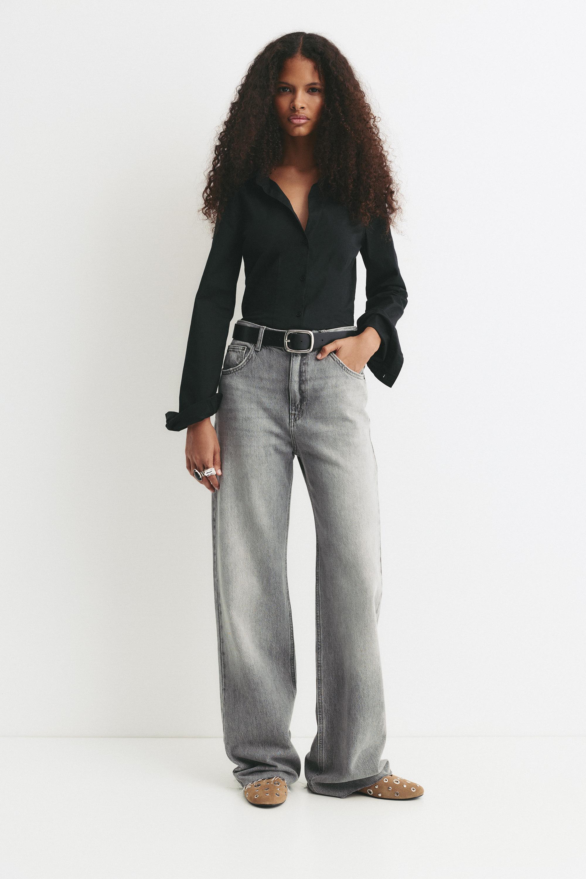 Poplin yırtmaçlı dar kesim gömlek - Görsel 17