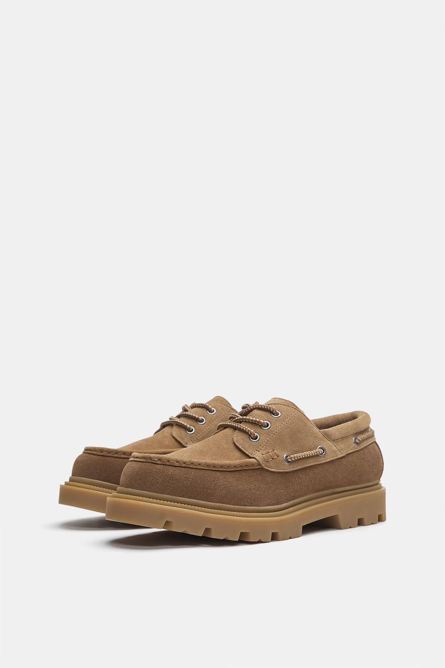 Chunky sole leather boat shoes — Brown