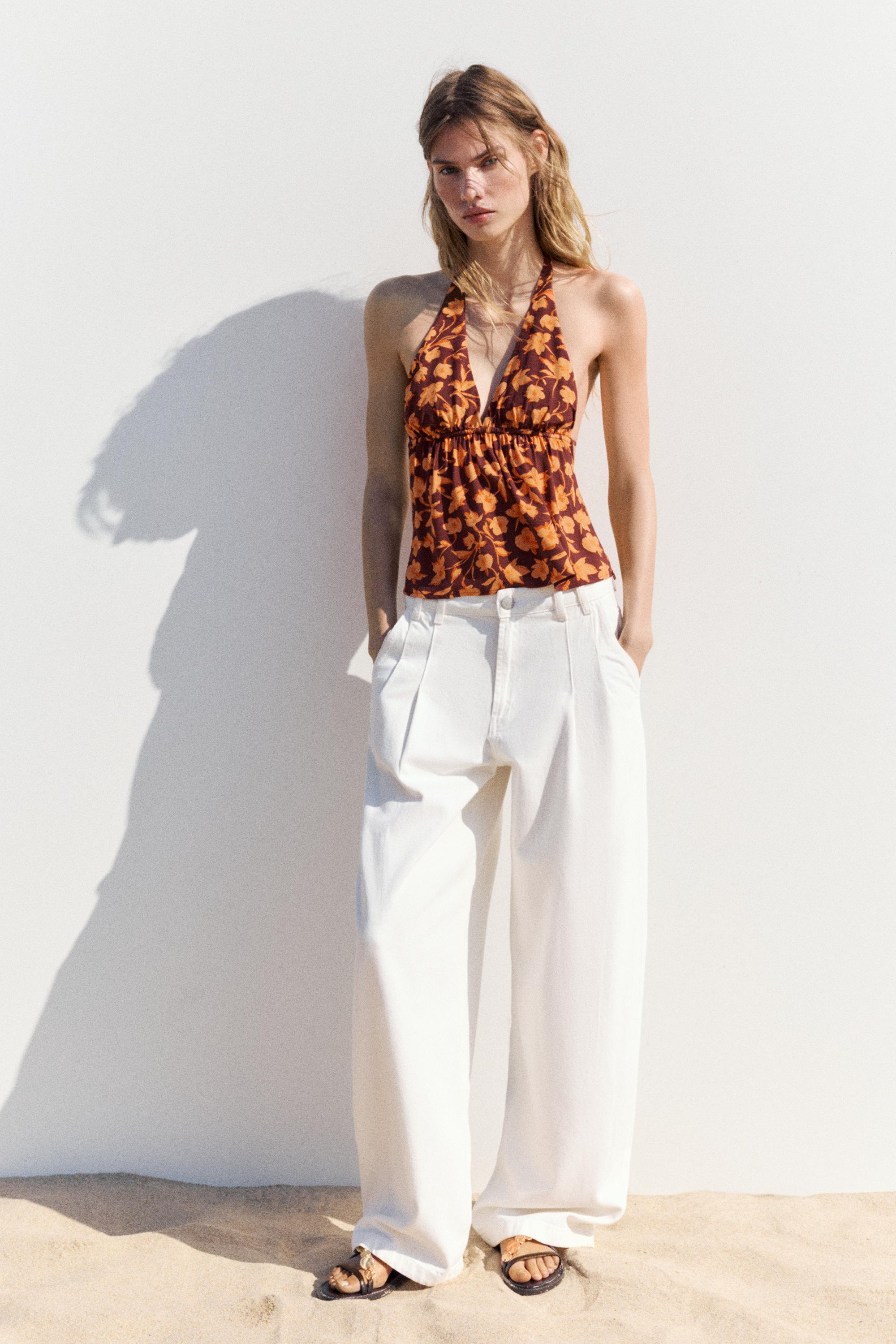 Floral halter top — Brown