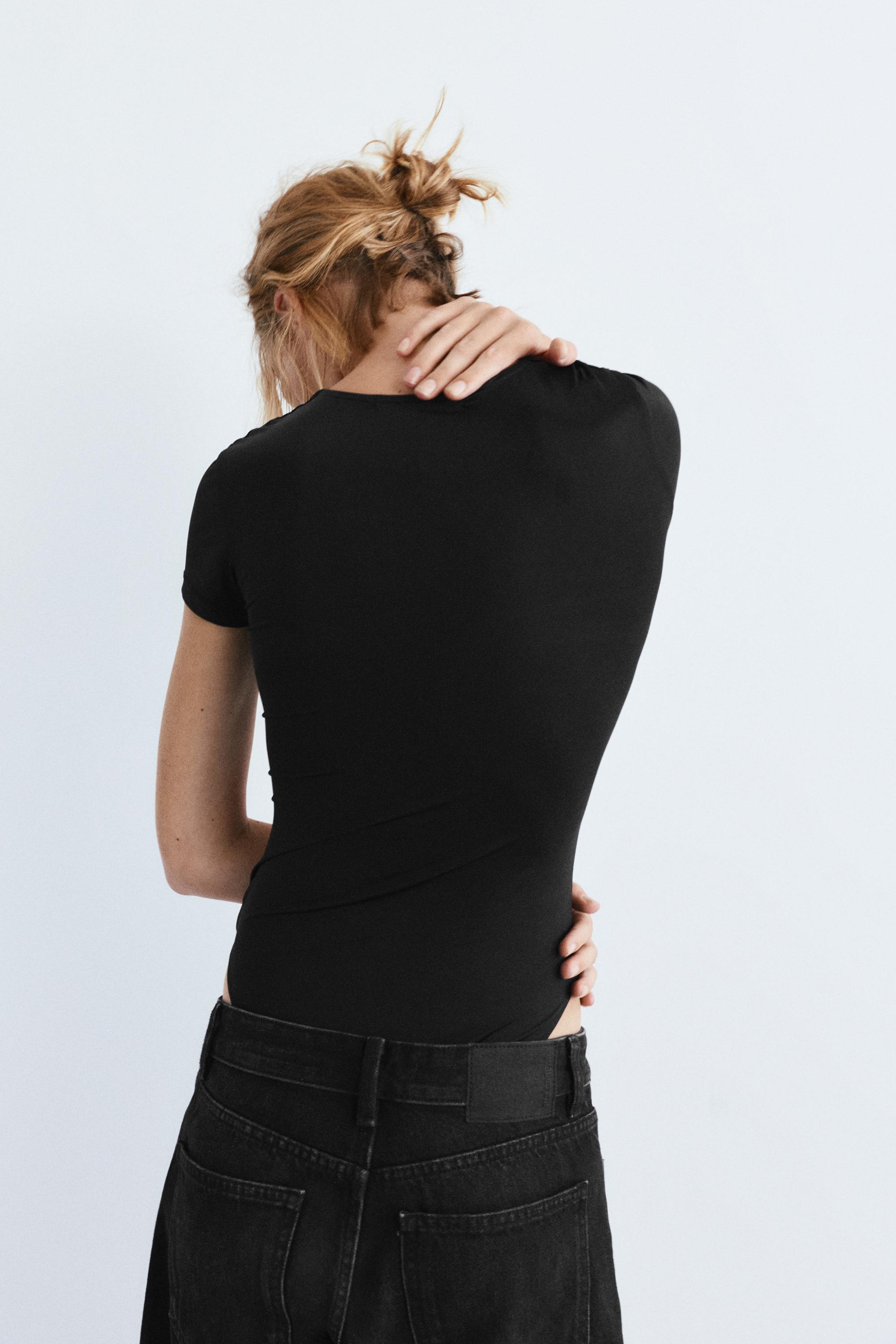 Short sleeve polyamide bodysuit — Black