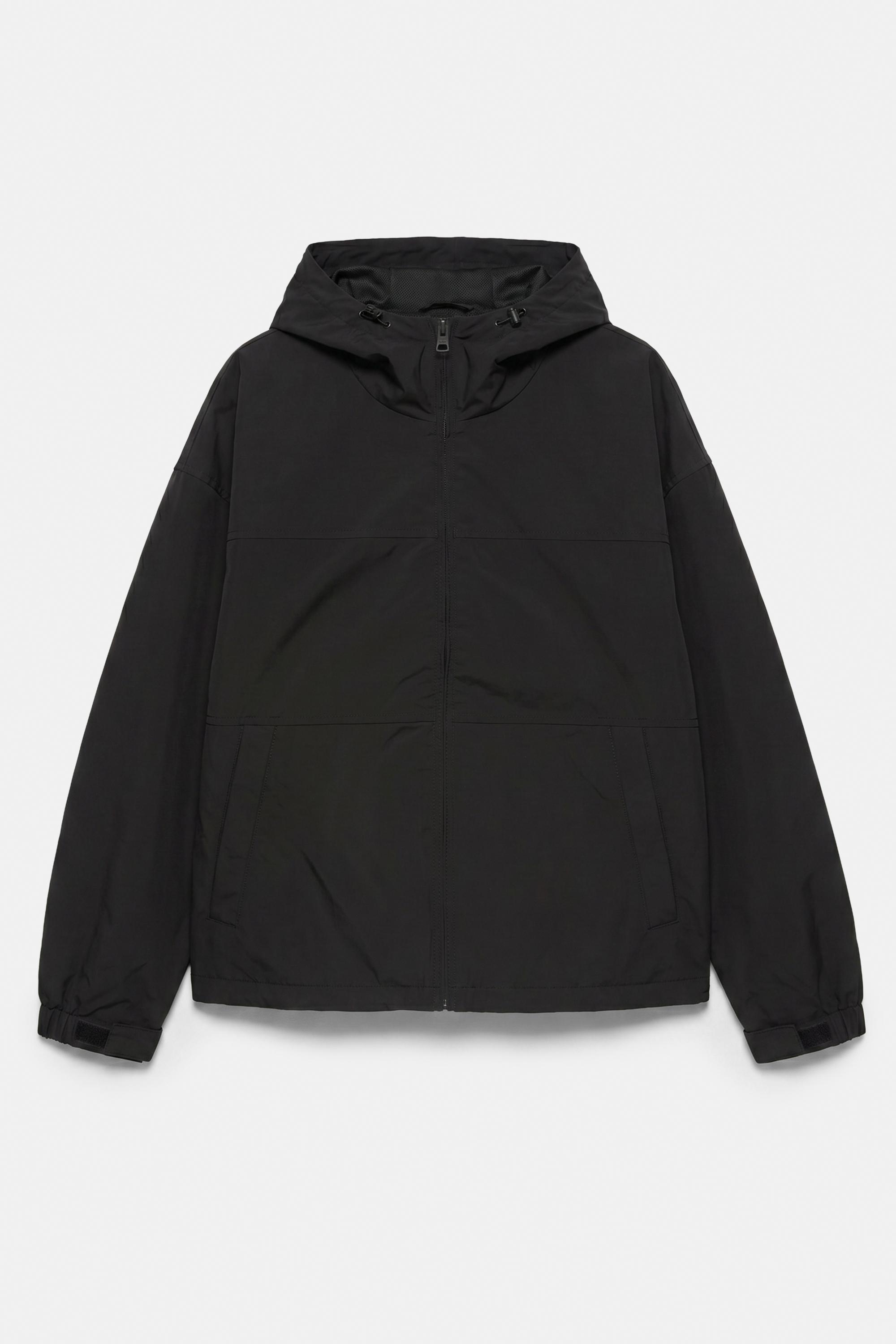 Lightweight hooded raincoat — Black