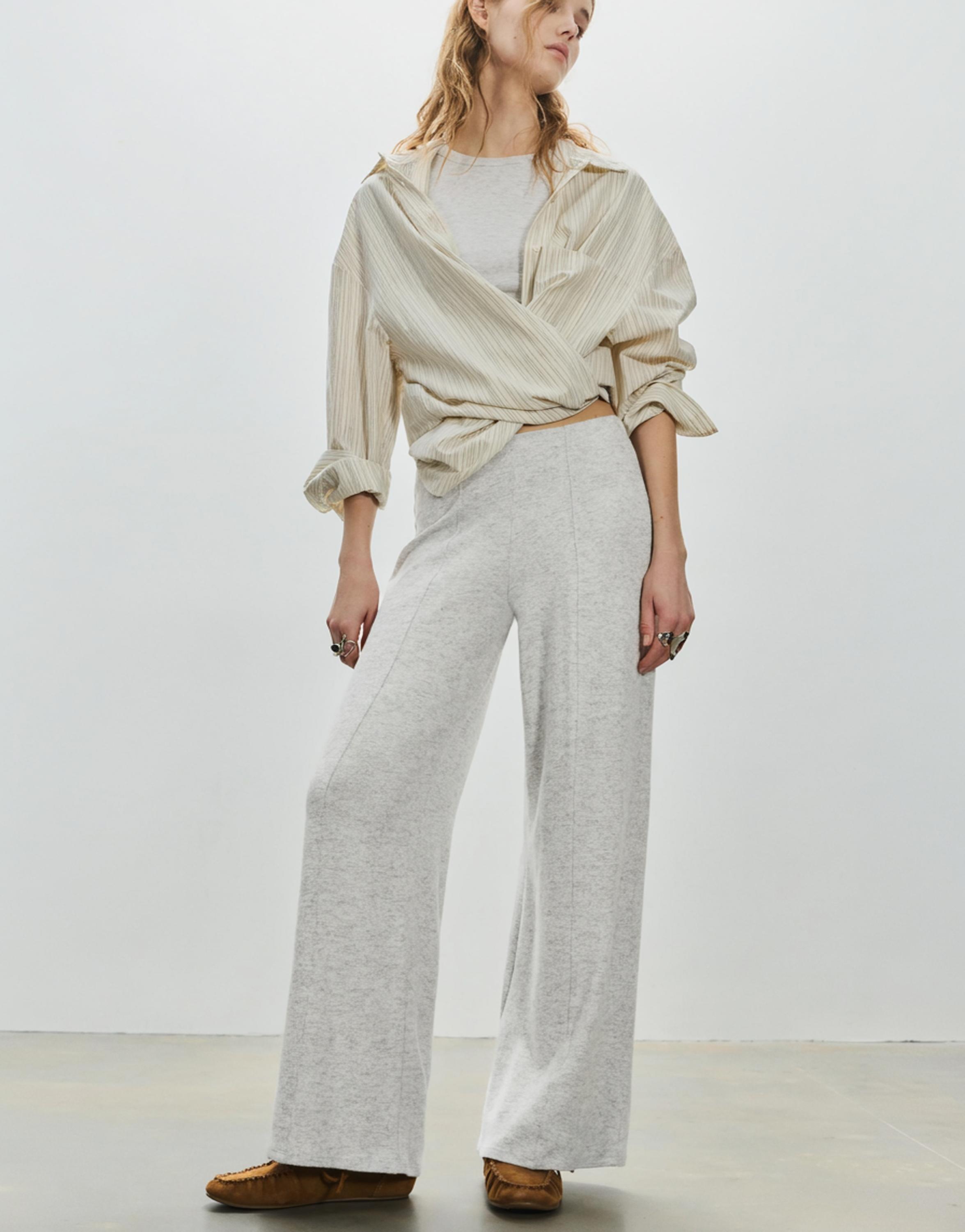 Wide-leg soft touch trousers — Pale marl