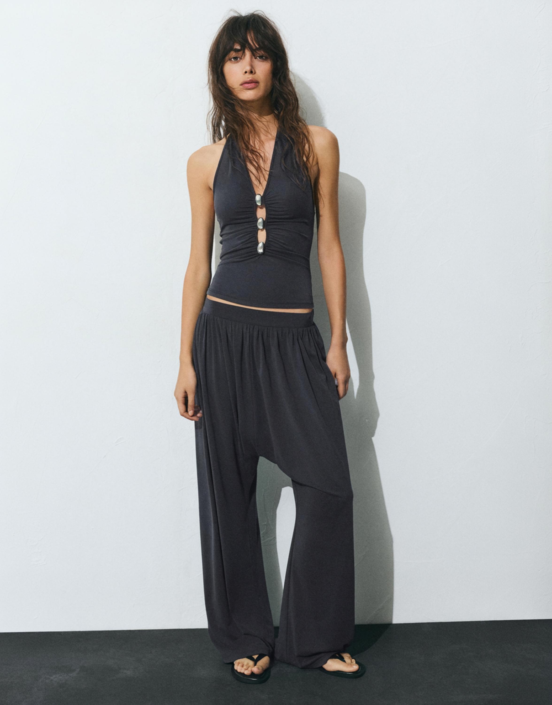 Relaxed fit cupro trousers — Dark grey