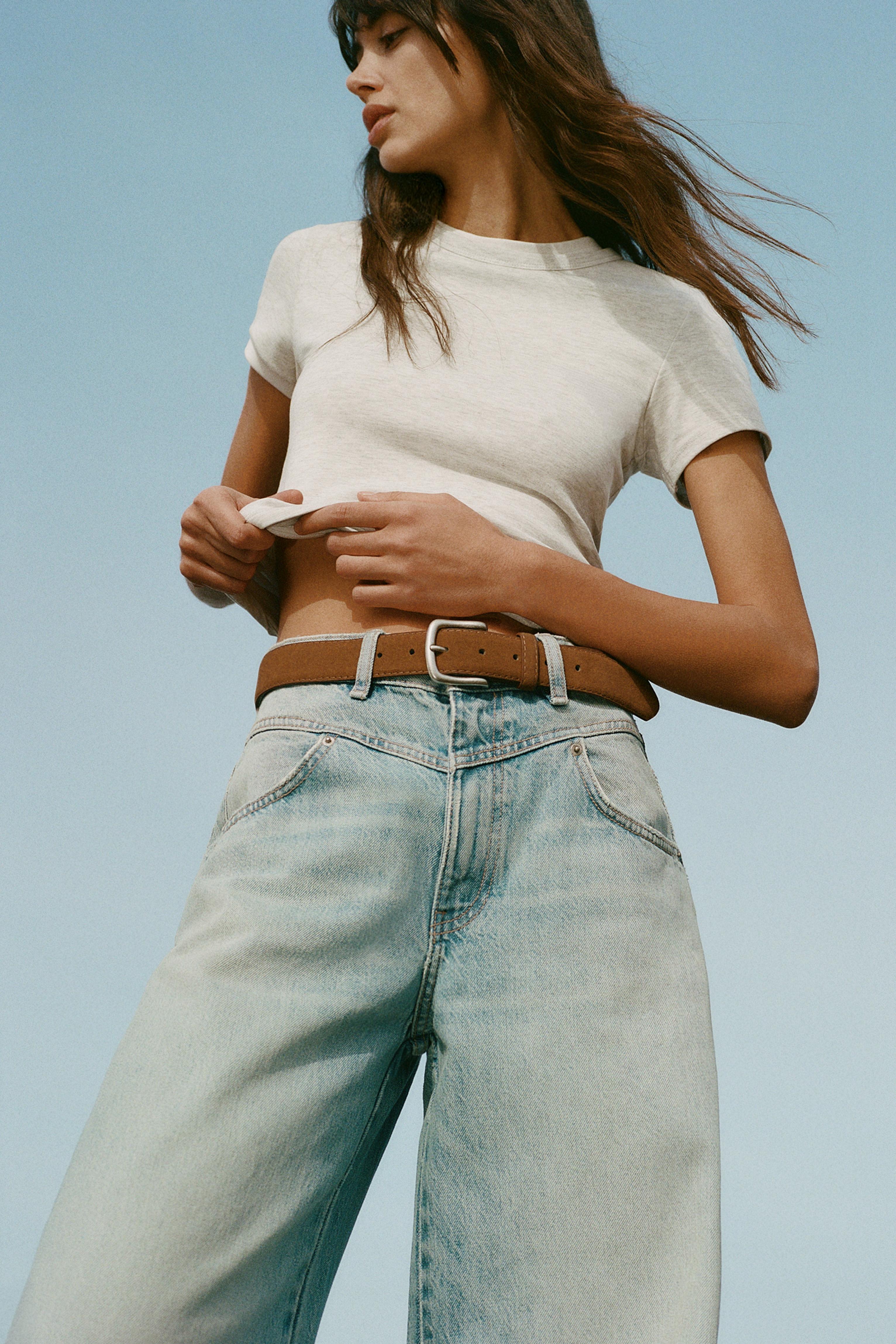 Super wide-leg jeans with seams — Pale blue