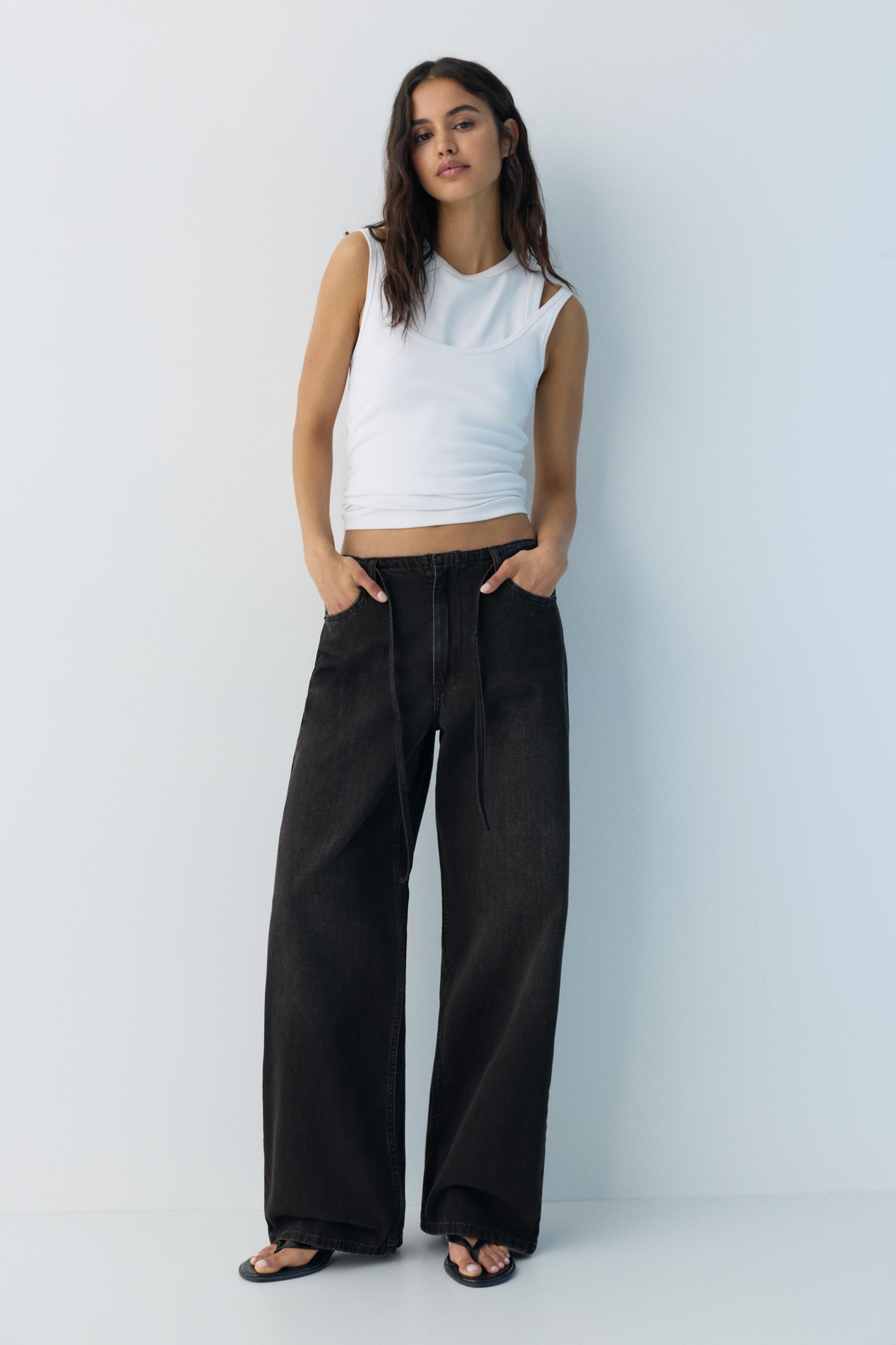 Baggy jeans with drawstring — Black