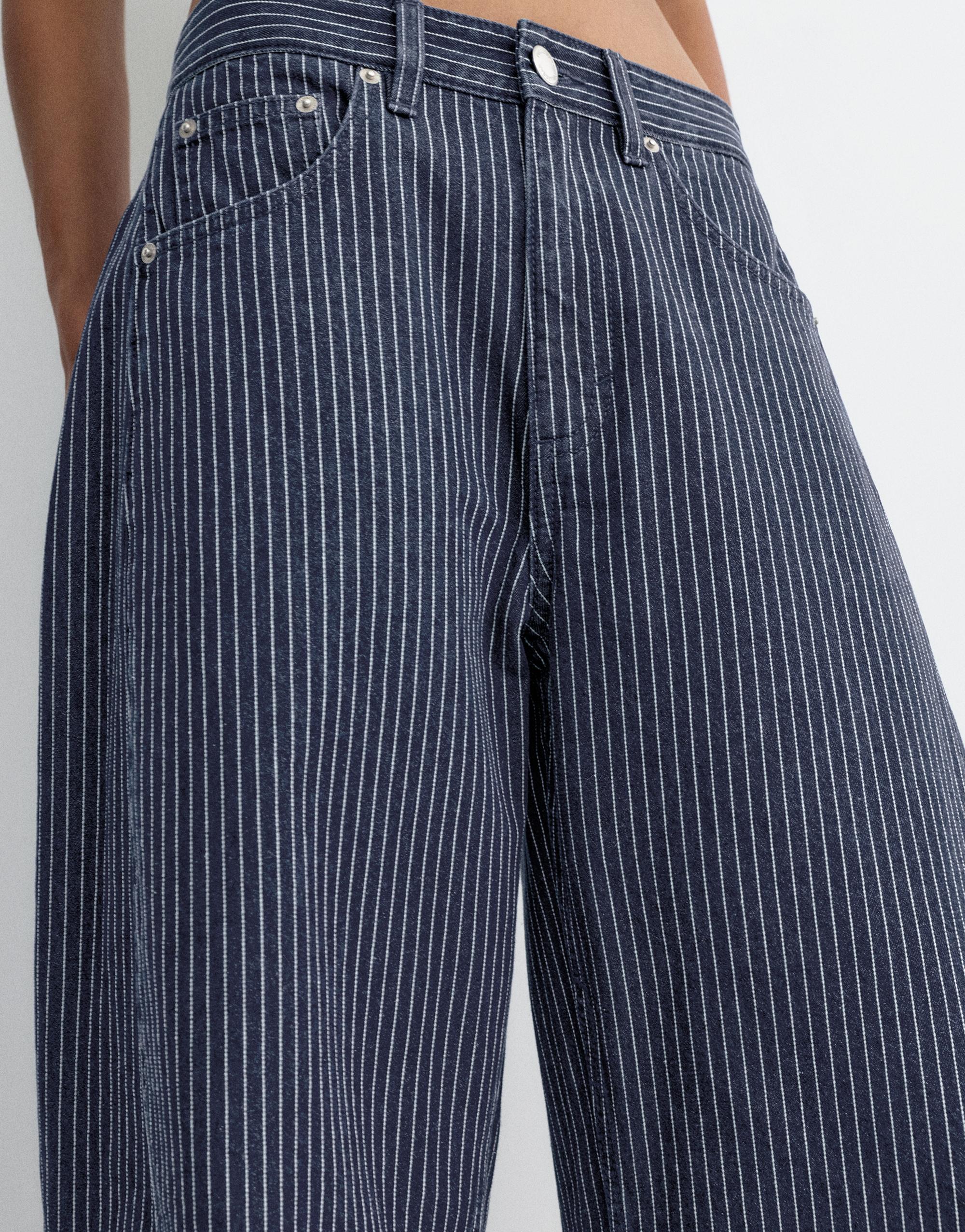 Striped balloon jeans with seams — Medium blue
