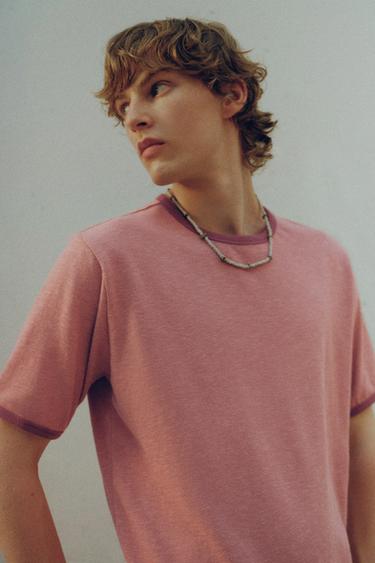 Contrast ribbed T-shirt — Pink 4