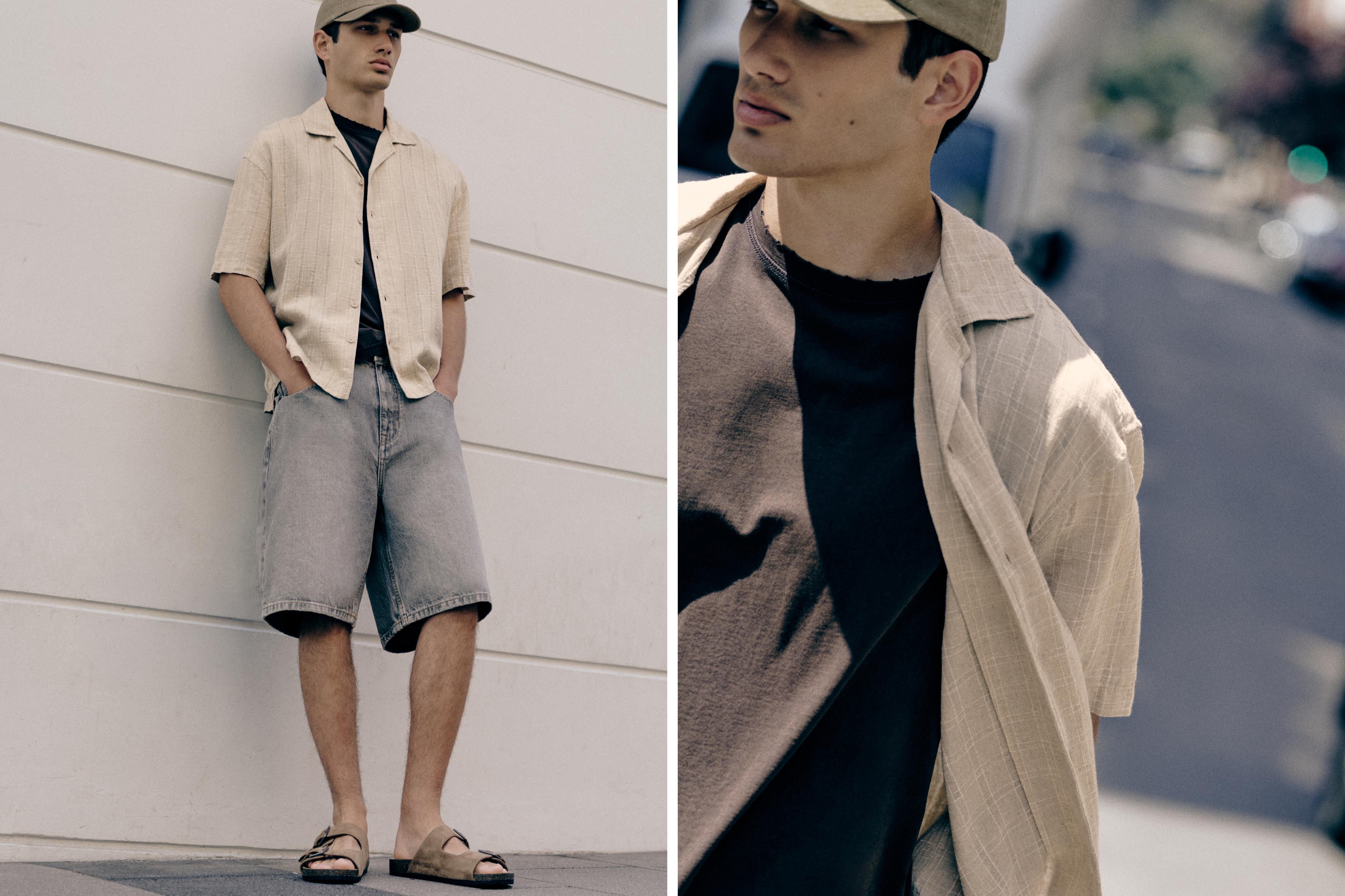 Check linen blend shirt — Sand