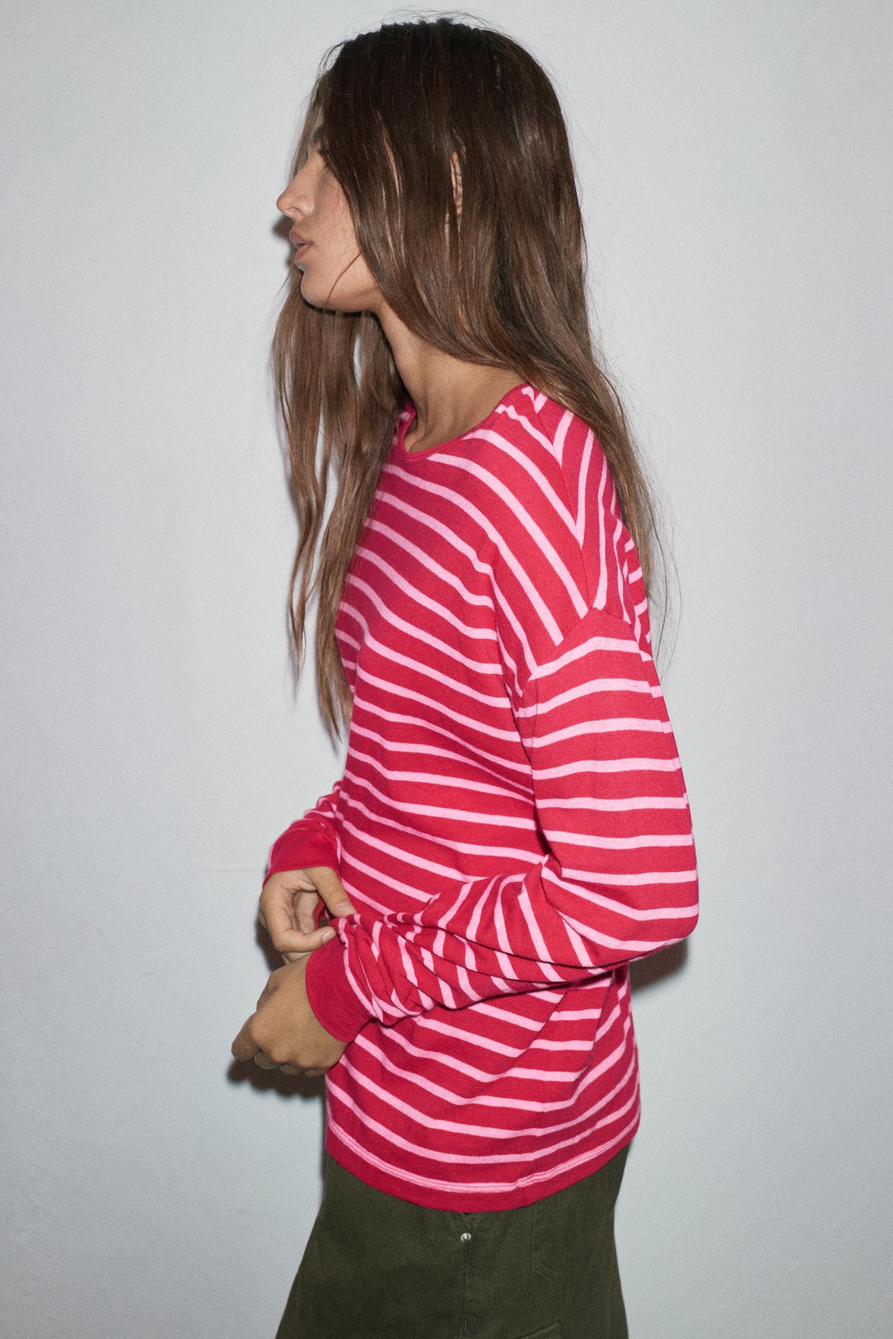 Oversize long sleeve striped T-shirt — Striped
