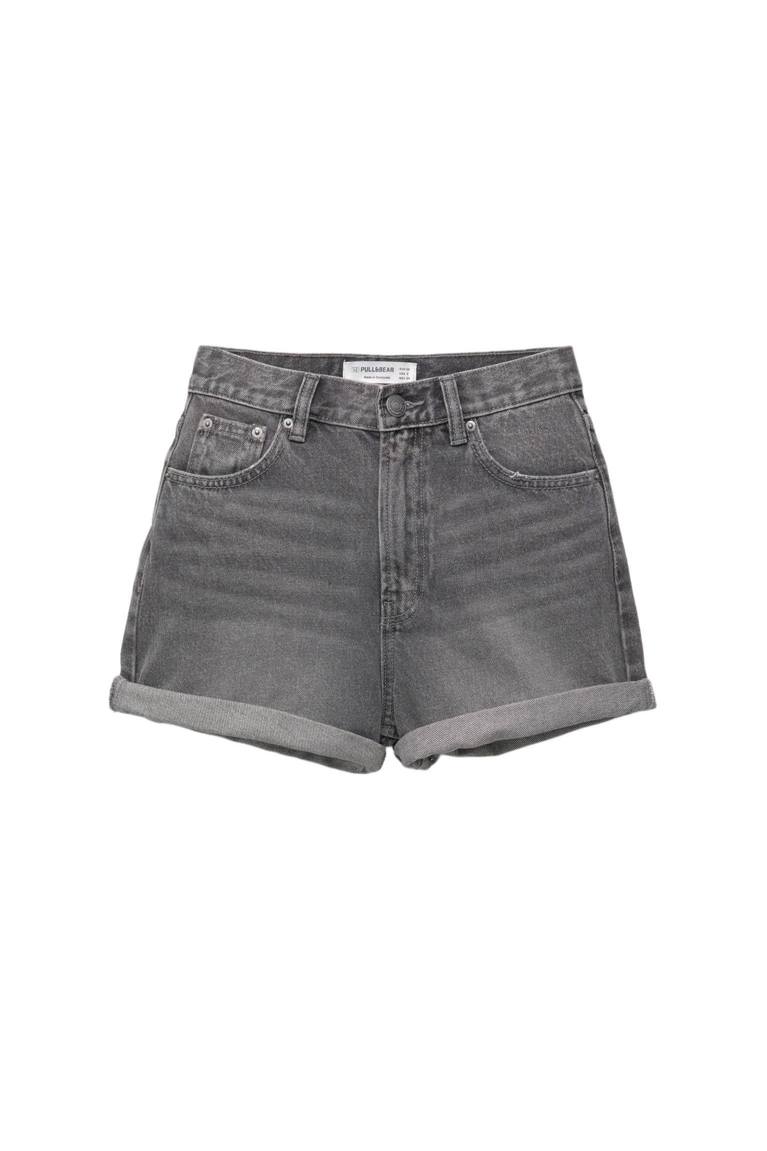 Denim turn-up mom shorts — Grey