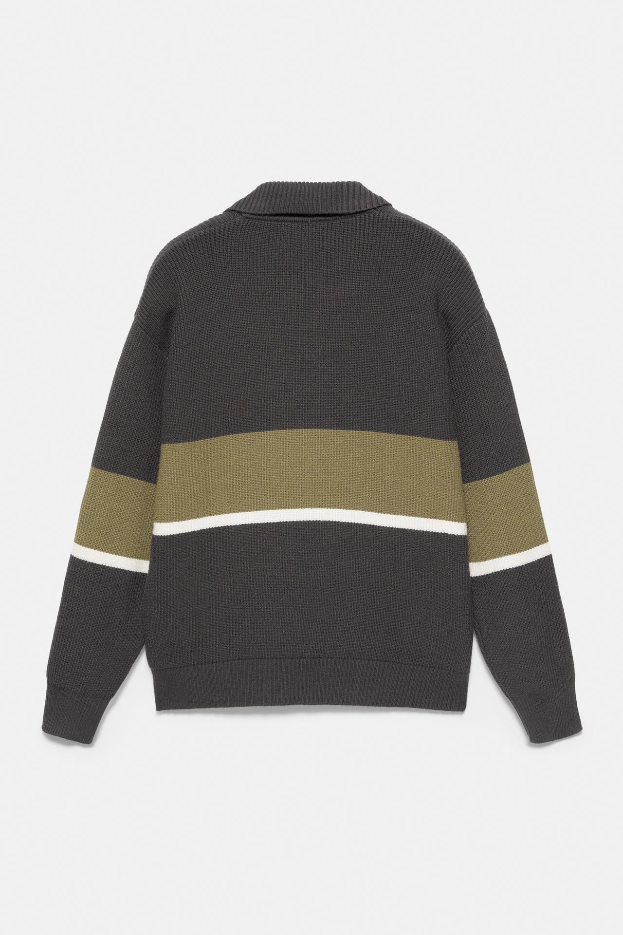 Ribbed knit polo collar jumper — Grey
