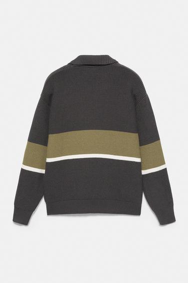 Ribbed knit polo collar jumper — Grey 7