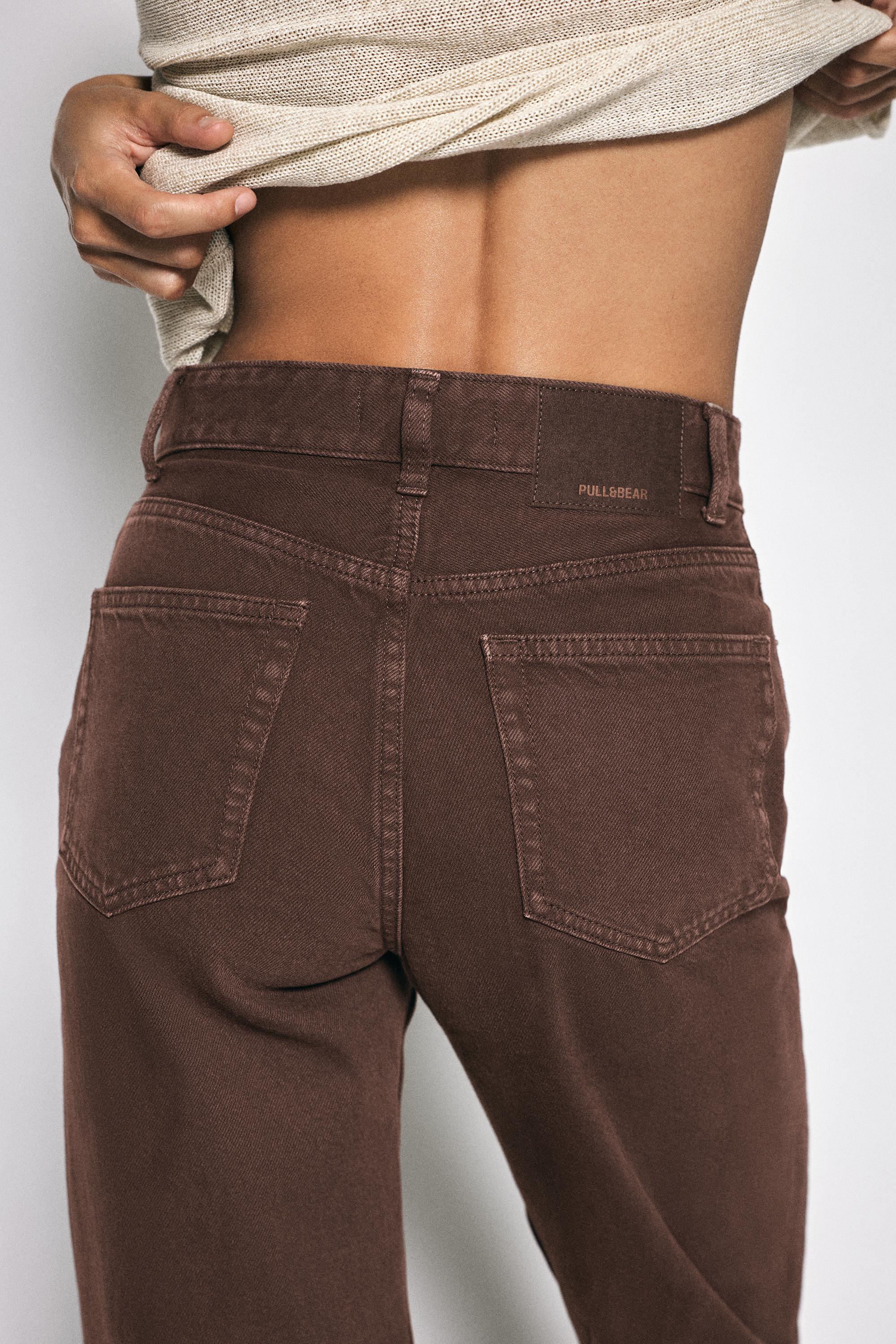 High-waist wide straight-leg jeans — Brown