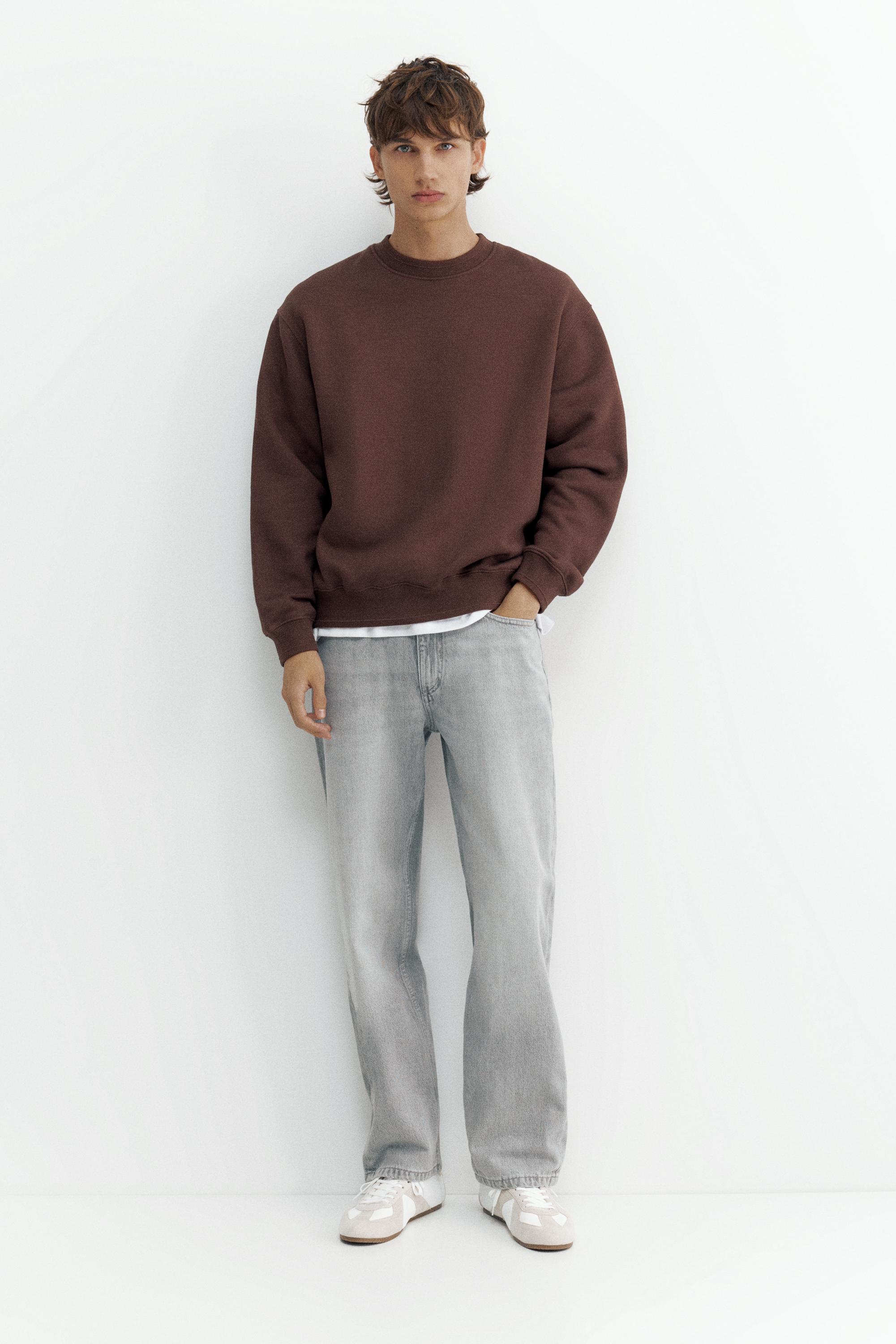 Relaxed fit round neck sweatshirt — Chocolate