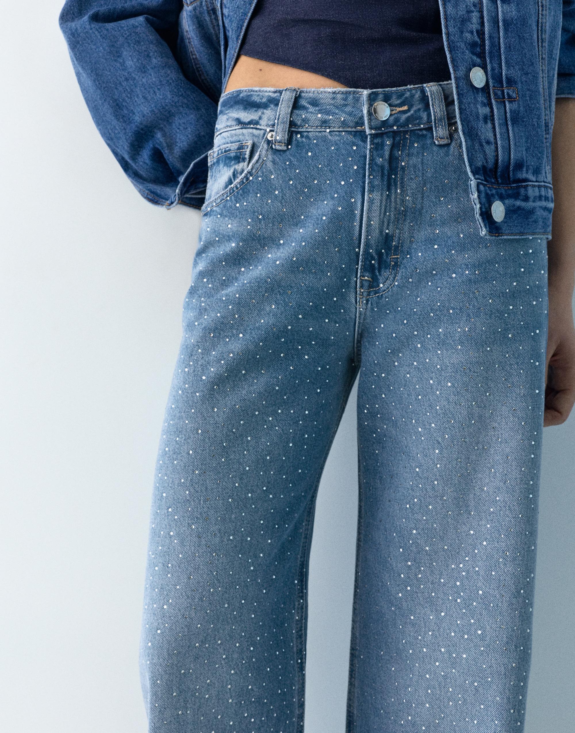 Işıltılı baggy straight fit jean - Görsel 13