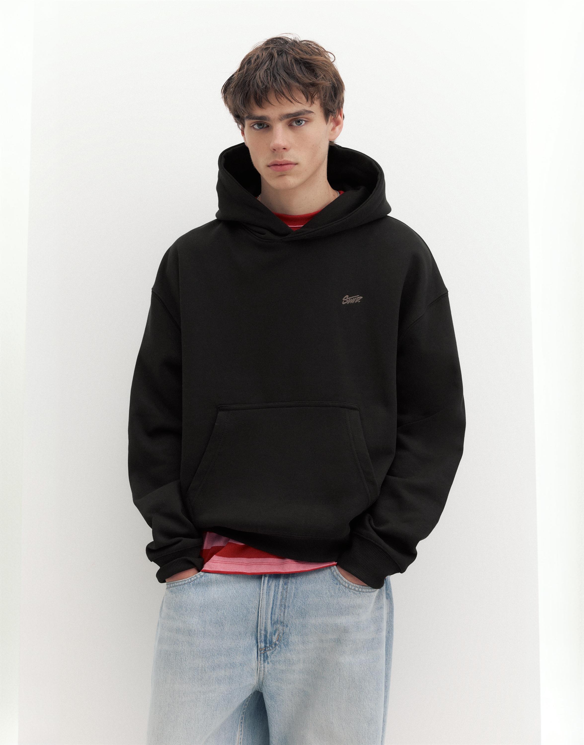 STWD logo boxy hoodie — Black
