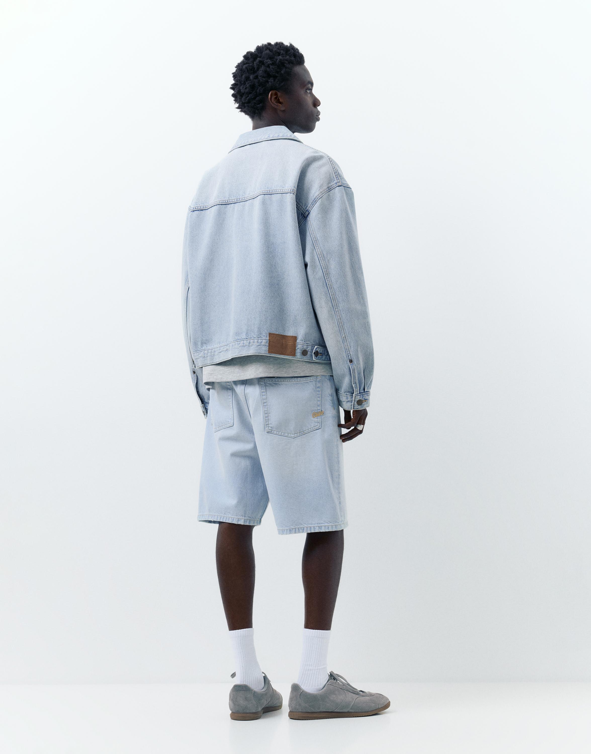 Baggy denim Bermuda shorts — Pale indigo