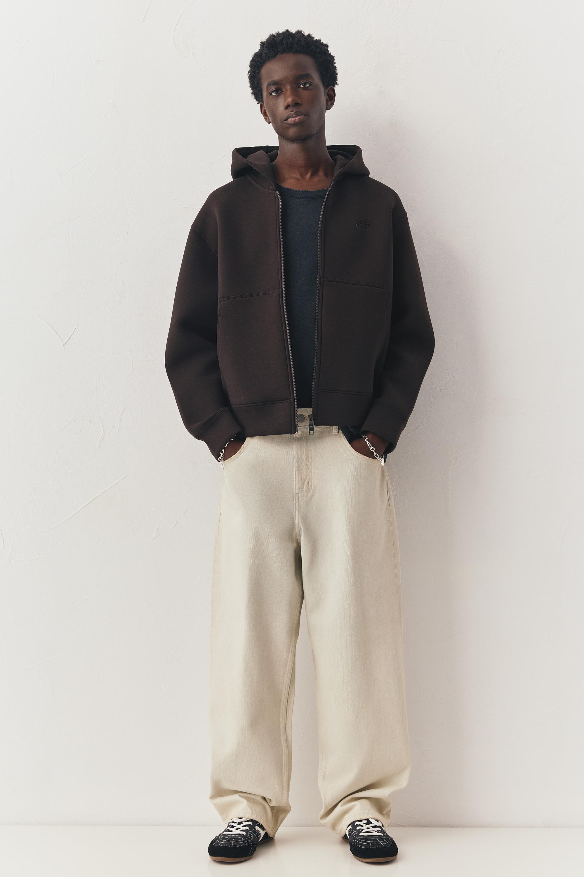 Neoprene-effect hoodie — Chocolate
