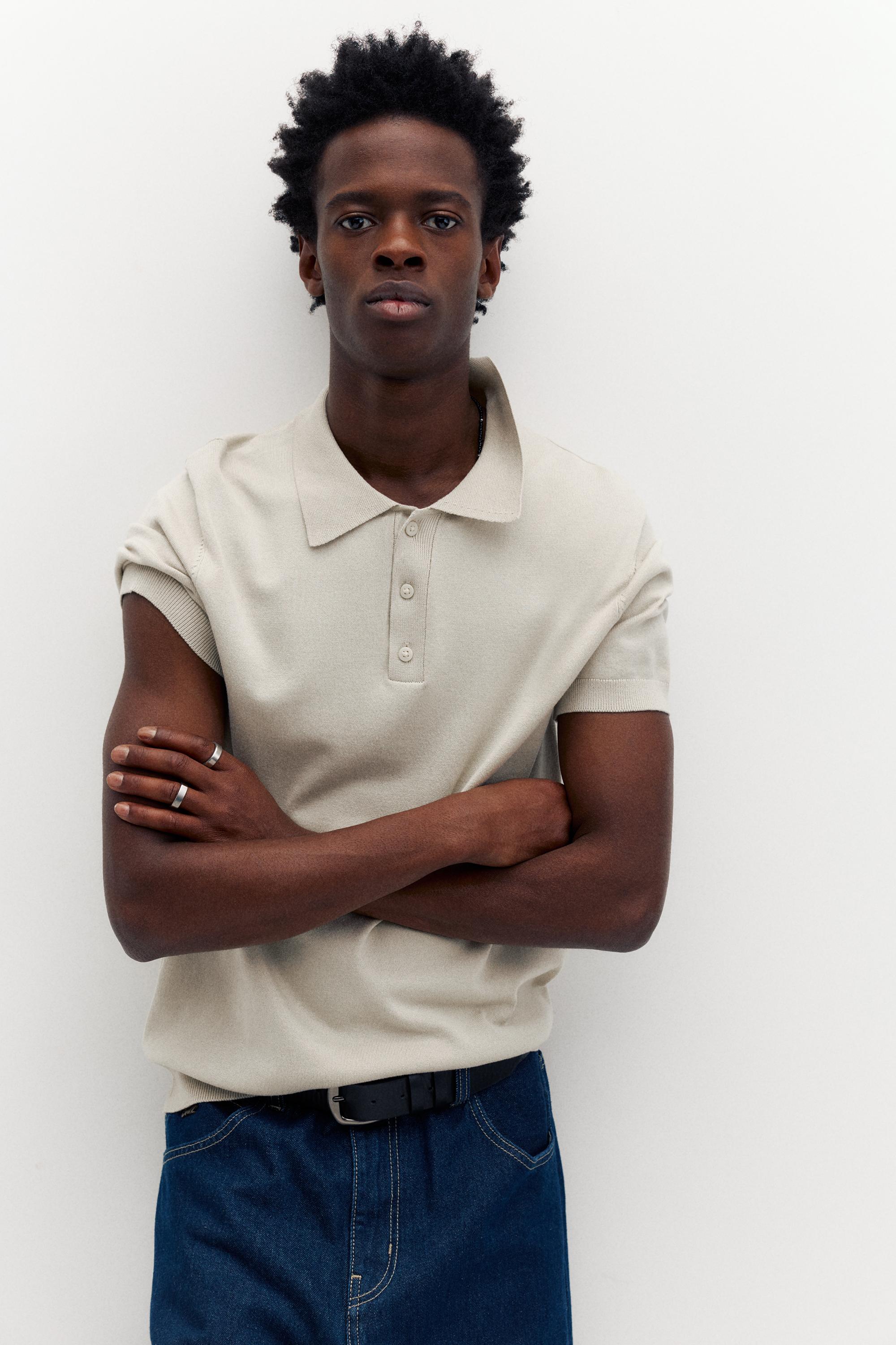 Short sleeve knit polo shirt — Sand