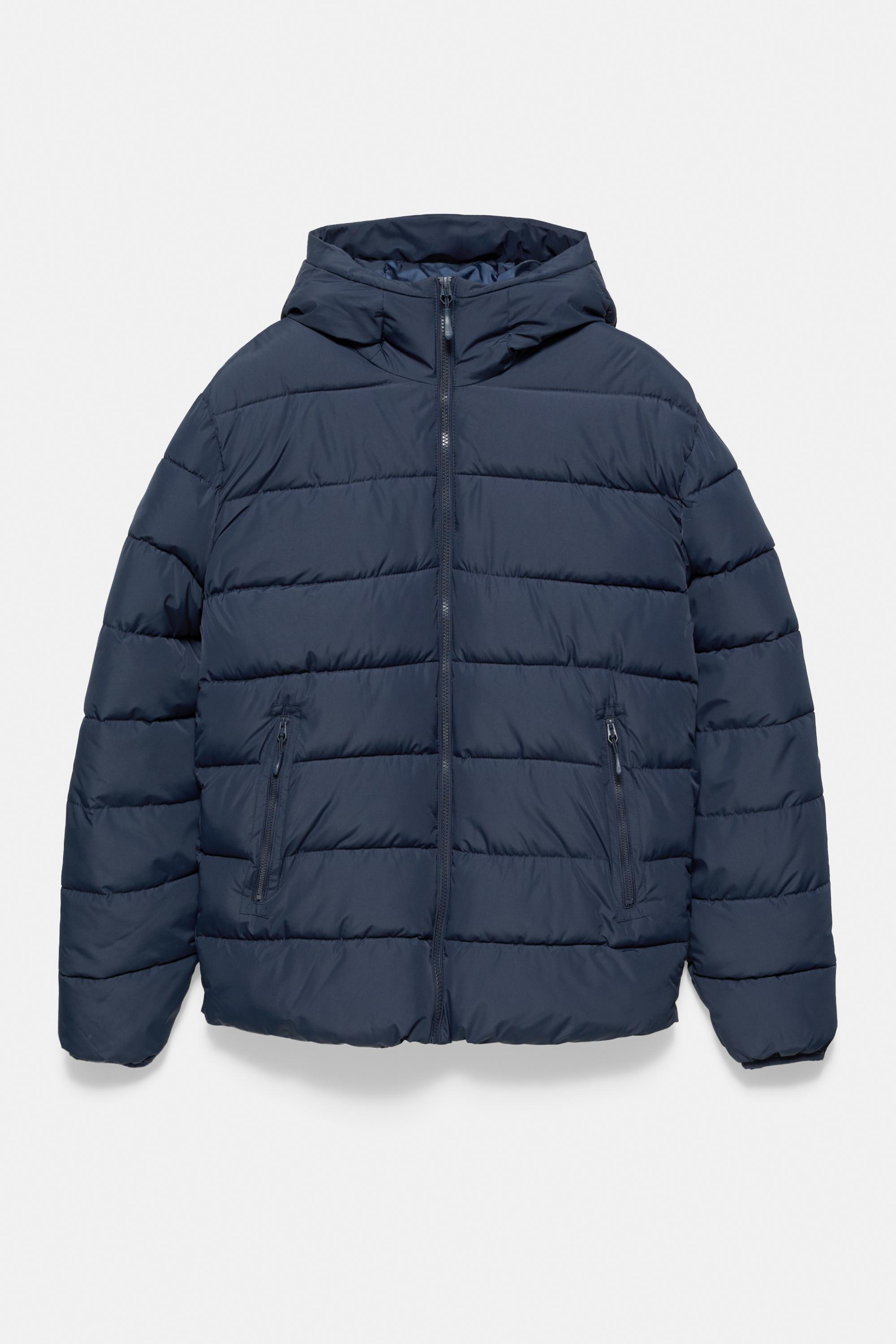 Puffer jacket with hood — Dark blue