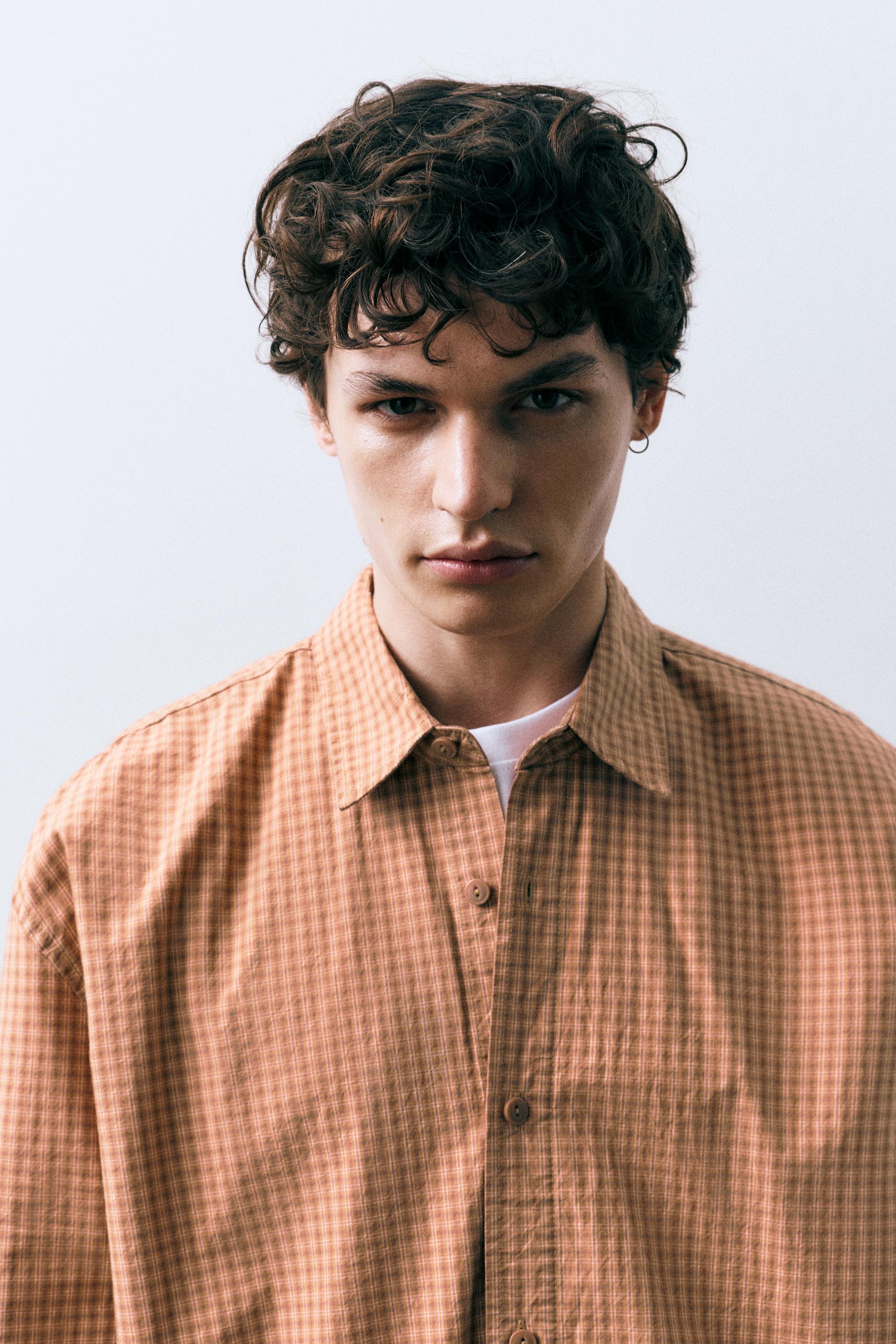 Orange check shirt — Orange