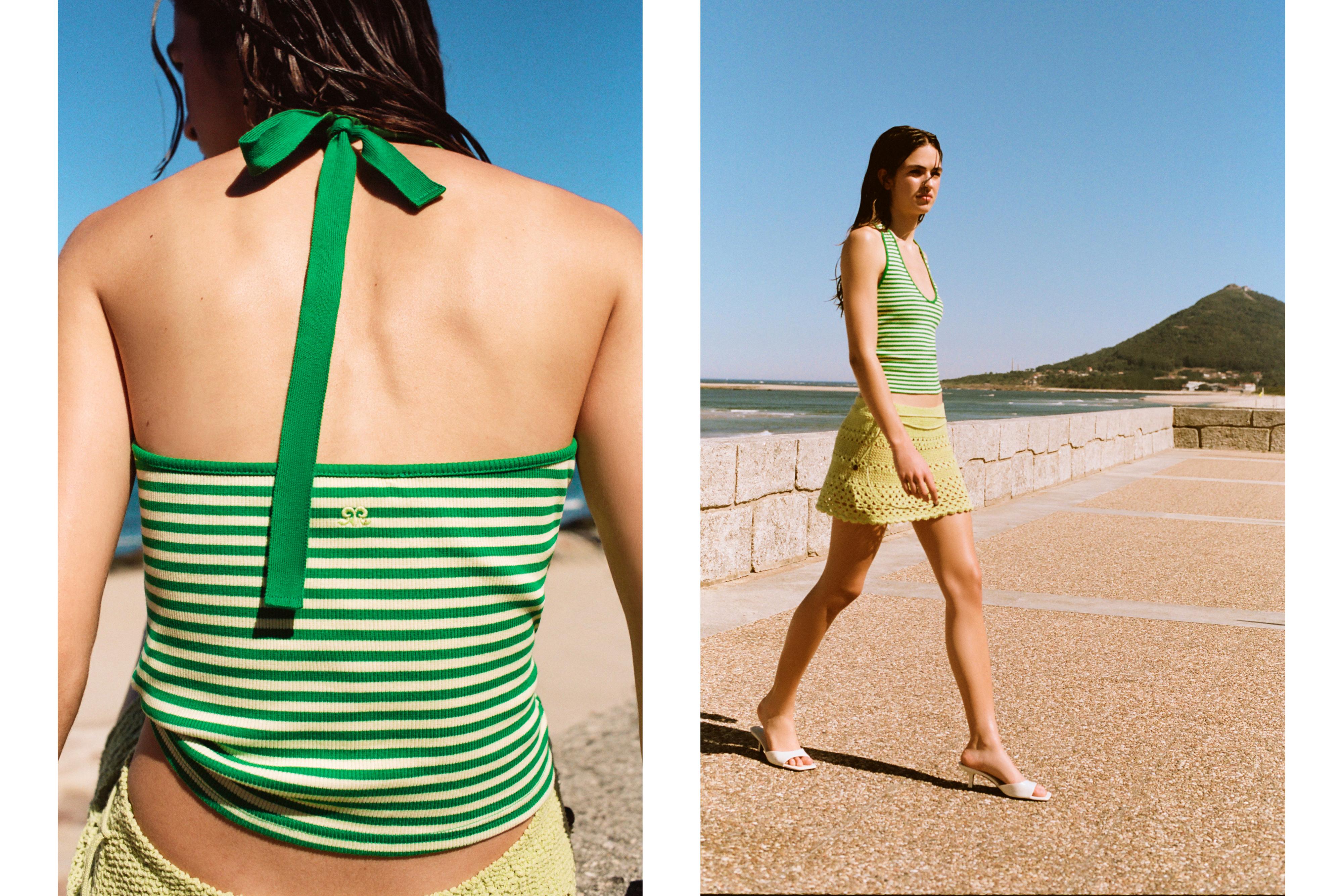 Striped halter top — Green