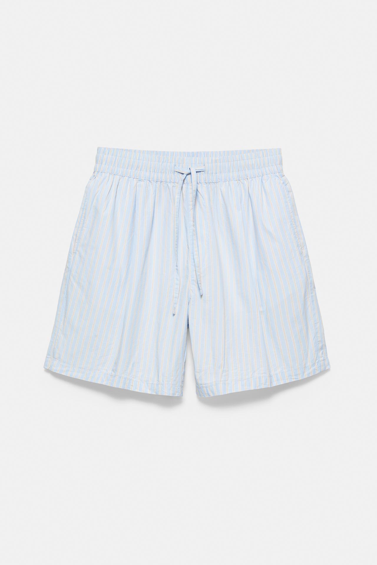 Striped pyjama-style Bermuda shorts — Sky blue