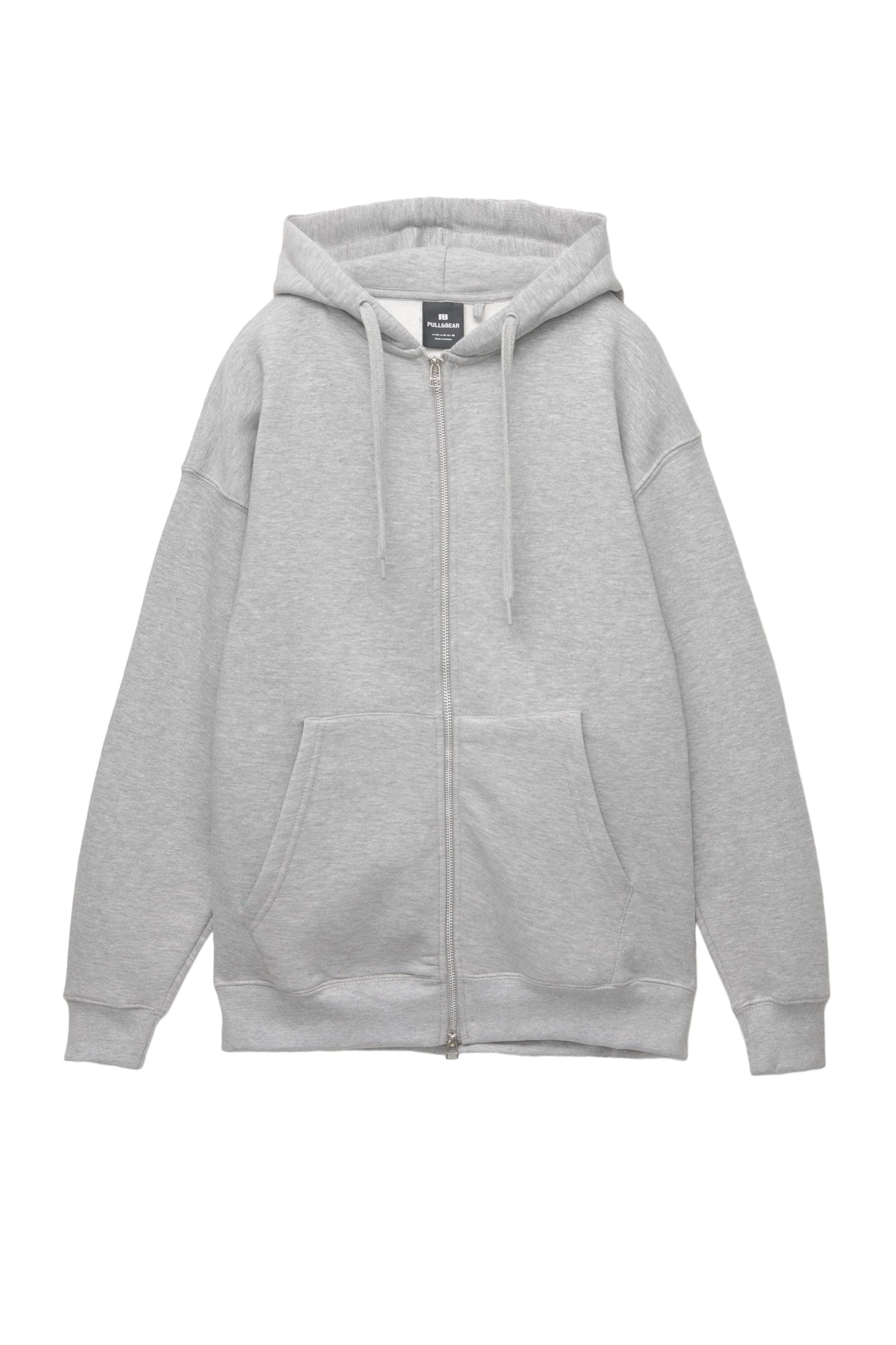 Basic kapüşonlu fermuarlı sweatshirt - Görsel 3