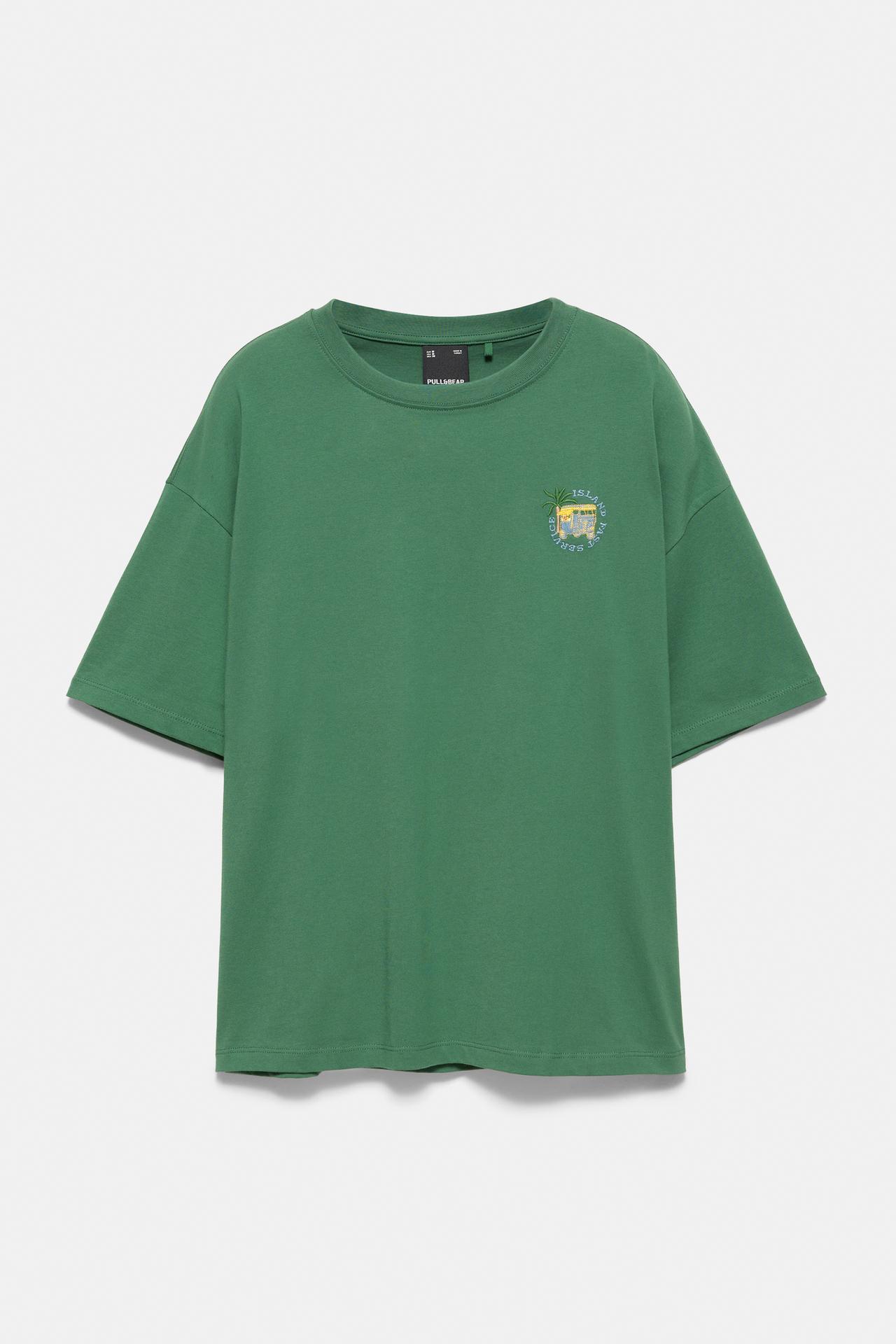 Relaxed embroidered T-shirt — Dark green marl