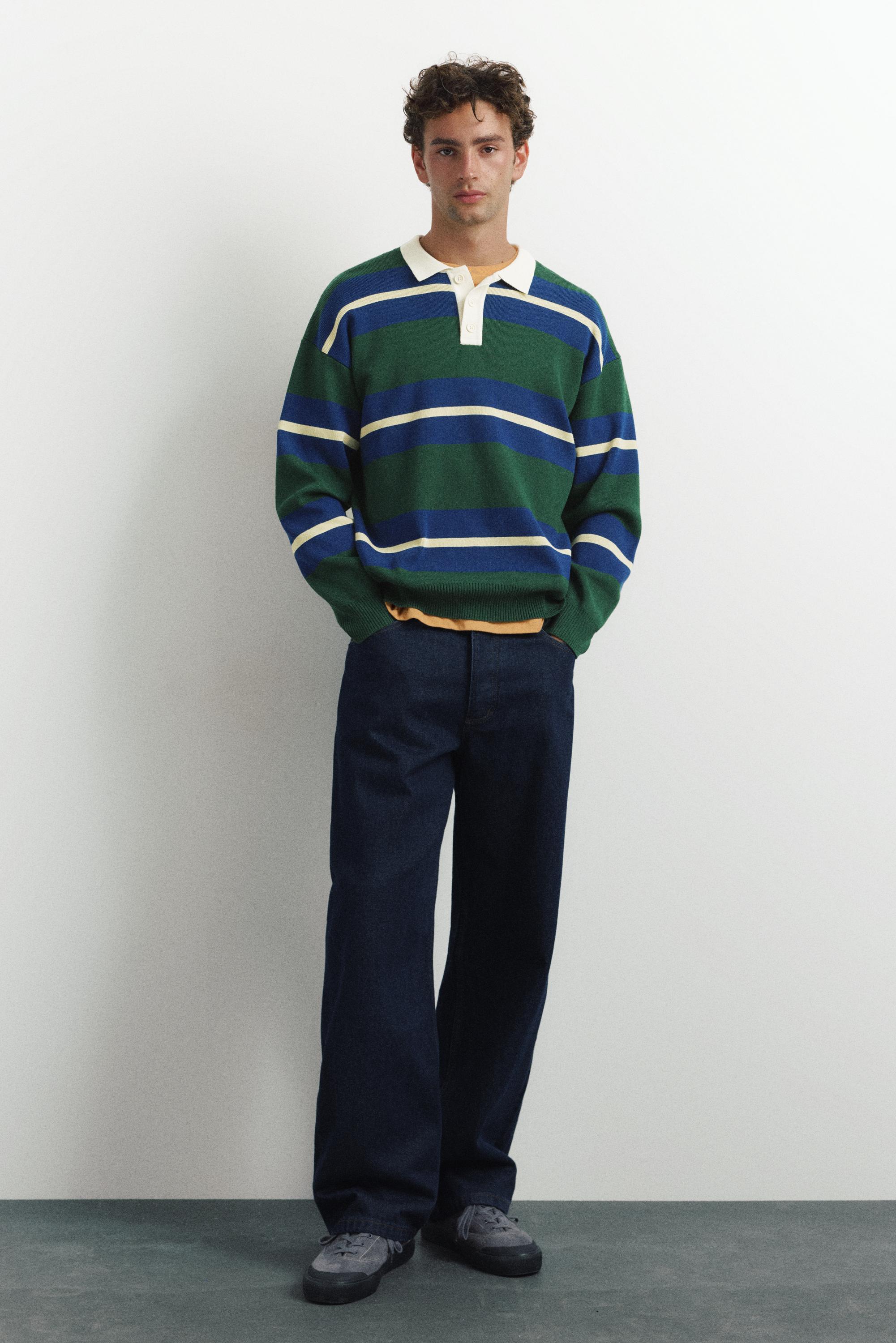 Striped knit polo shirt — Bottle
