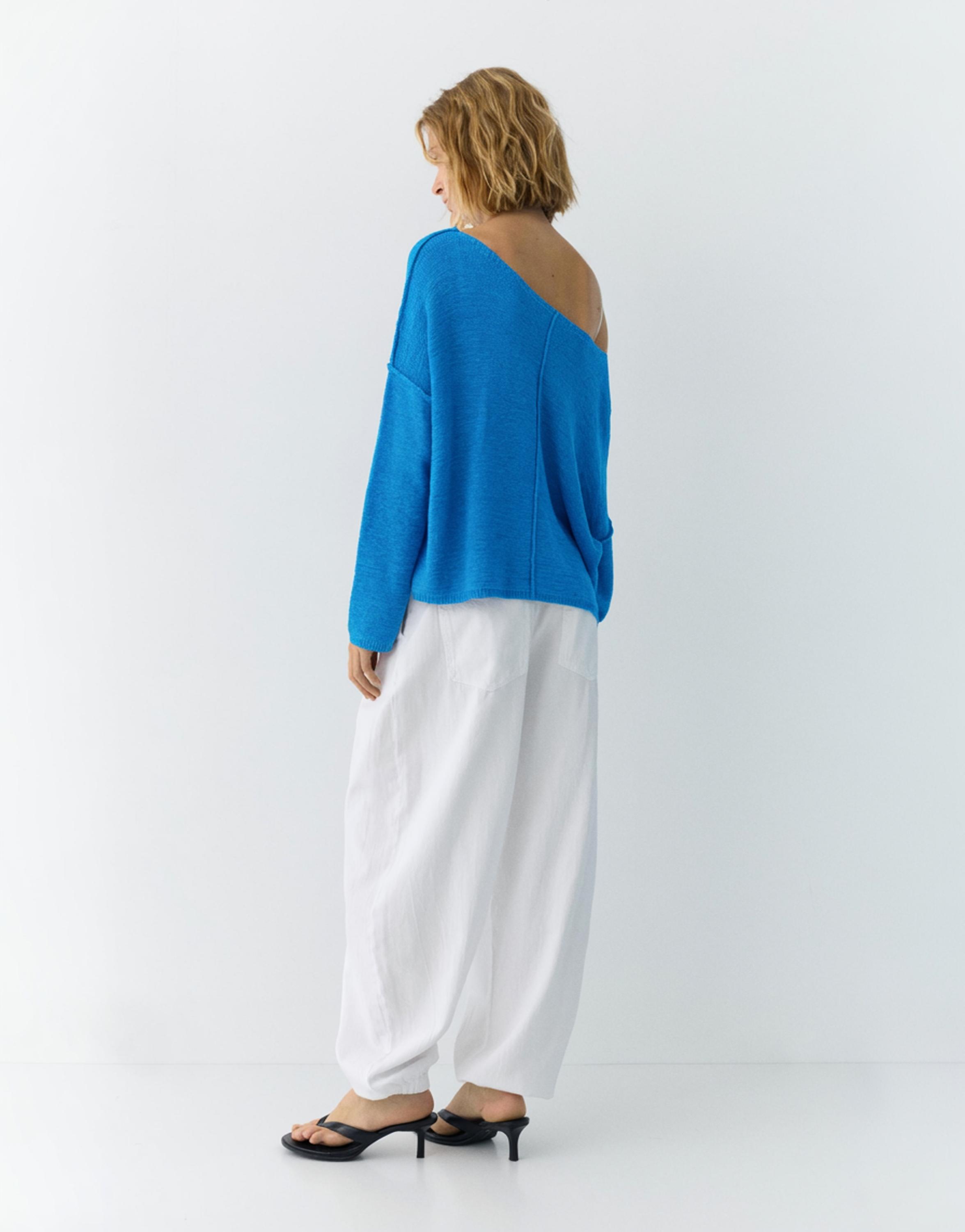 Asimetrik ince örgü kazak - Görsel 7