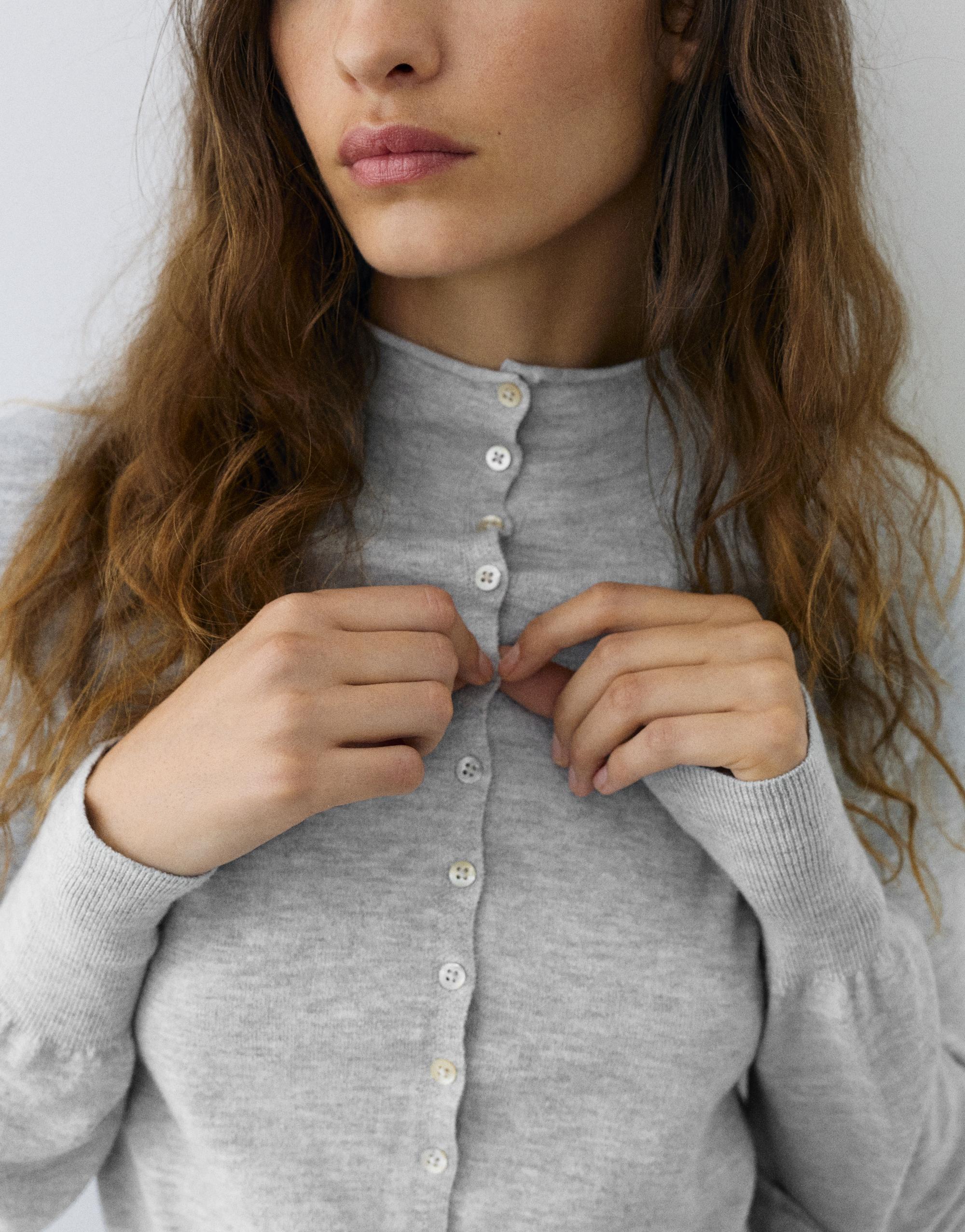 High-neck cardigan — Grey marl