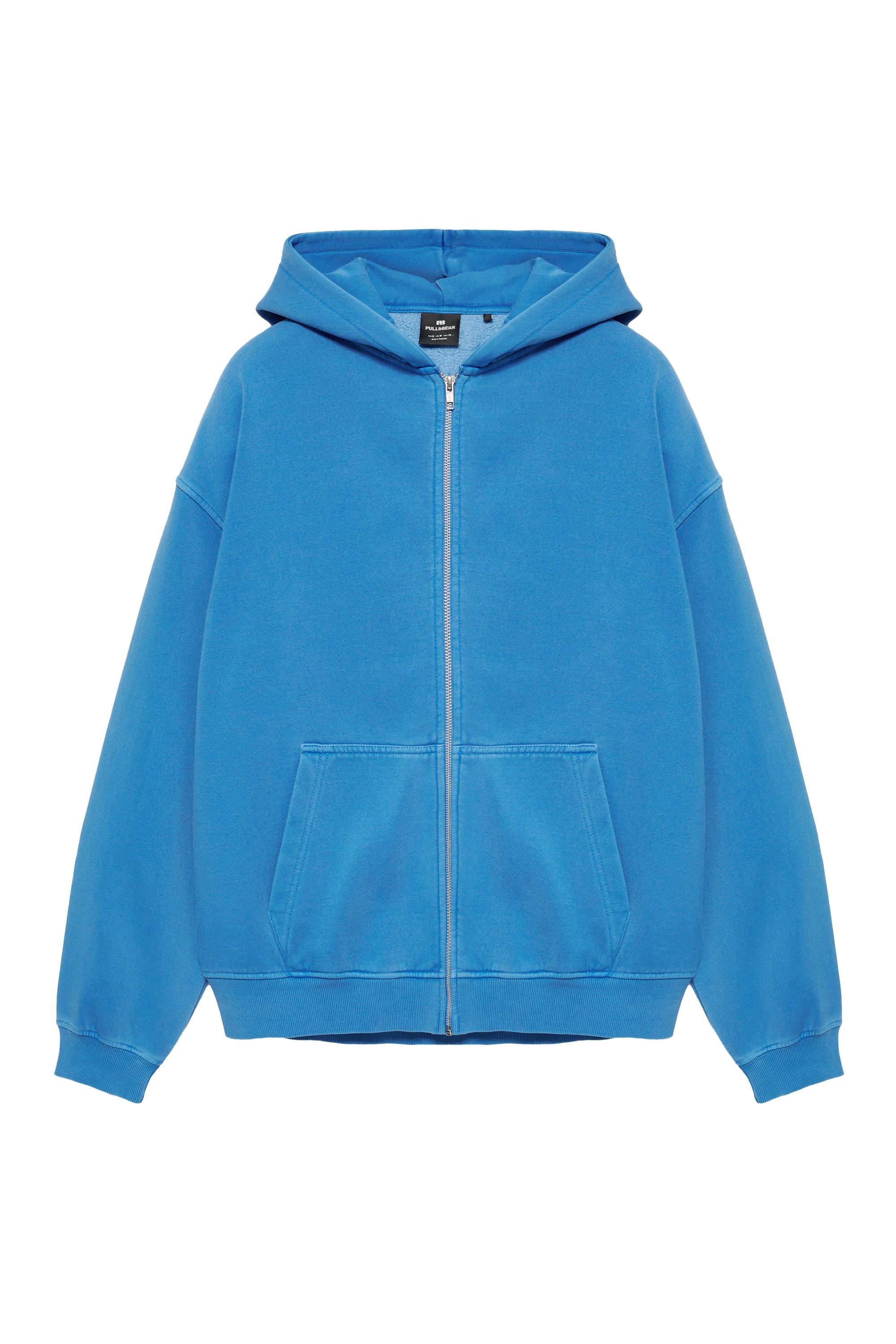 Fermuarlı mavi kapüşonlu sweatshirt - Görsel 5