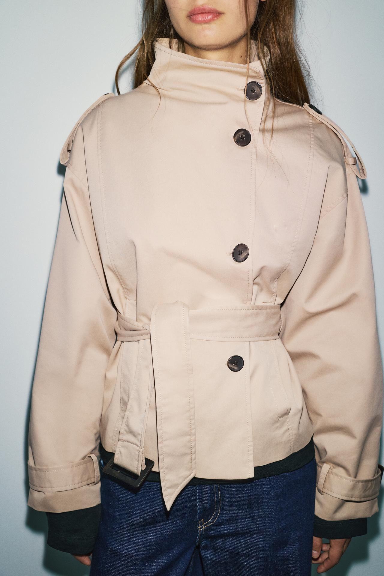 Short belted trench coat — Ecru