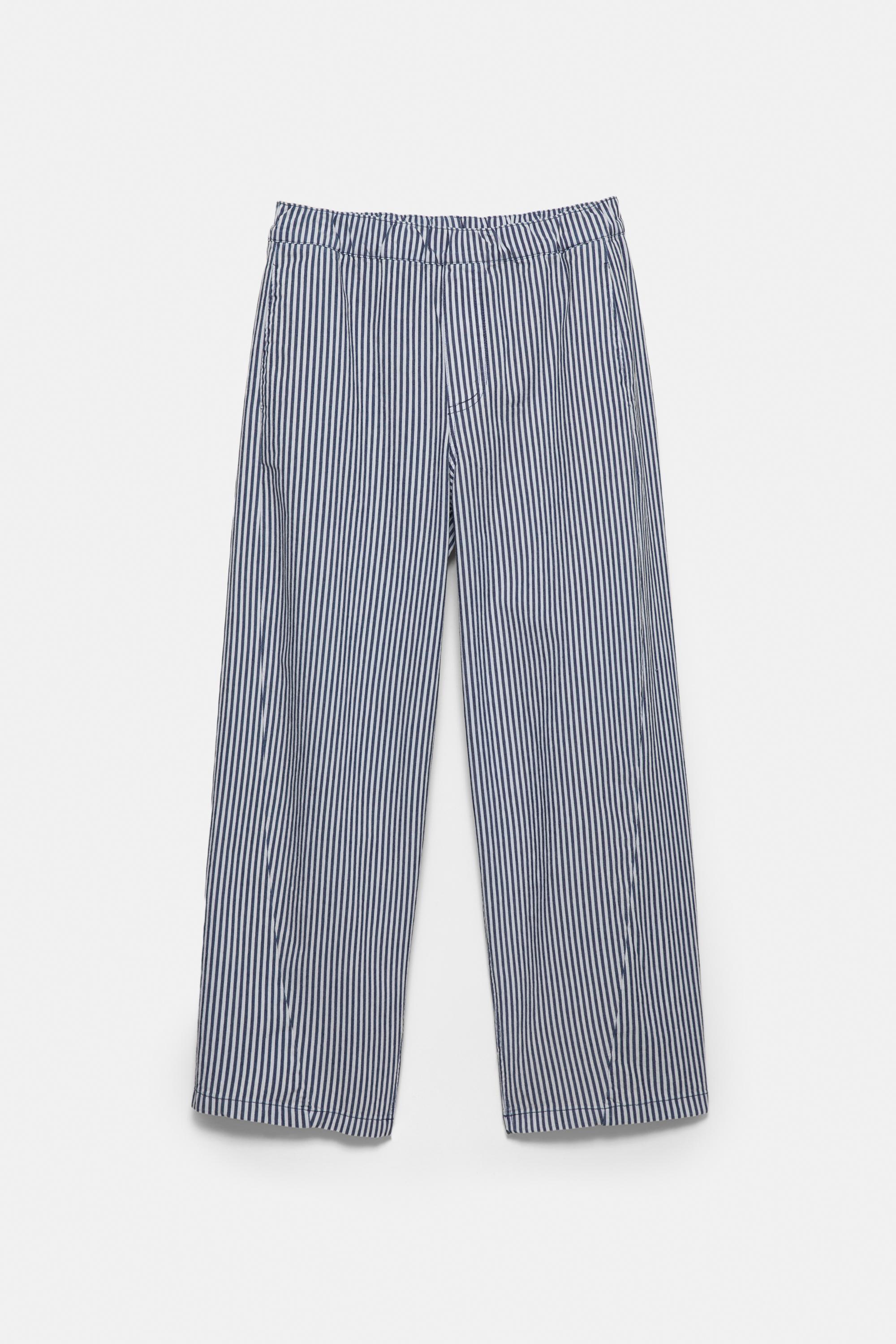 Striped barrel trousers — Navy