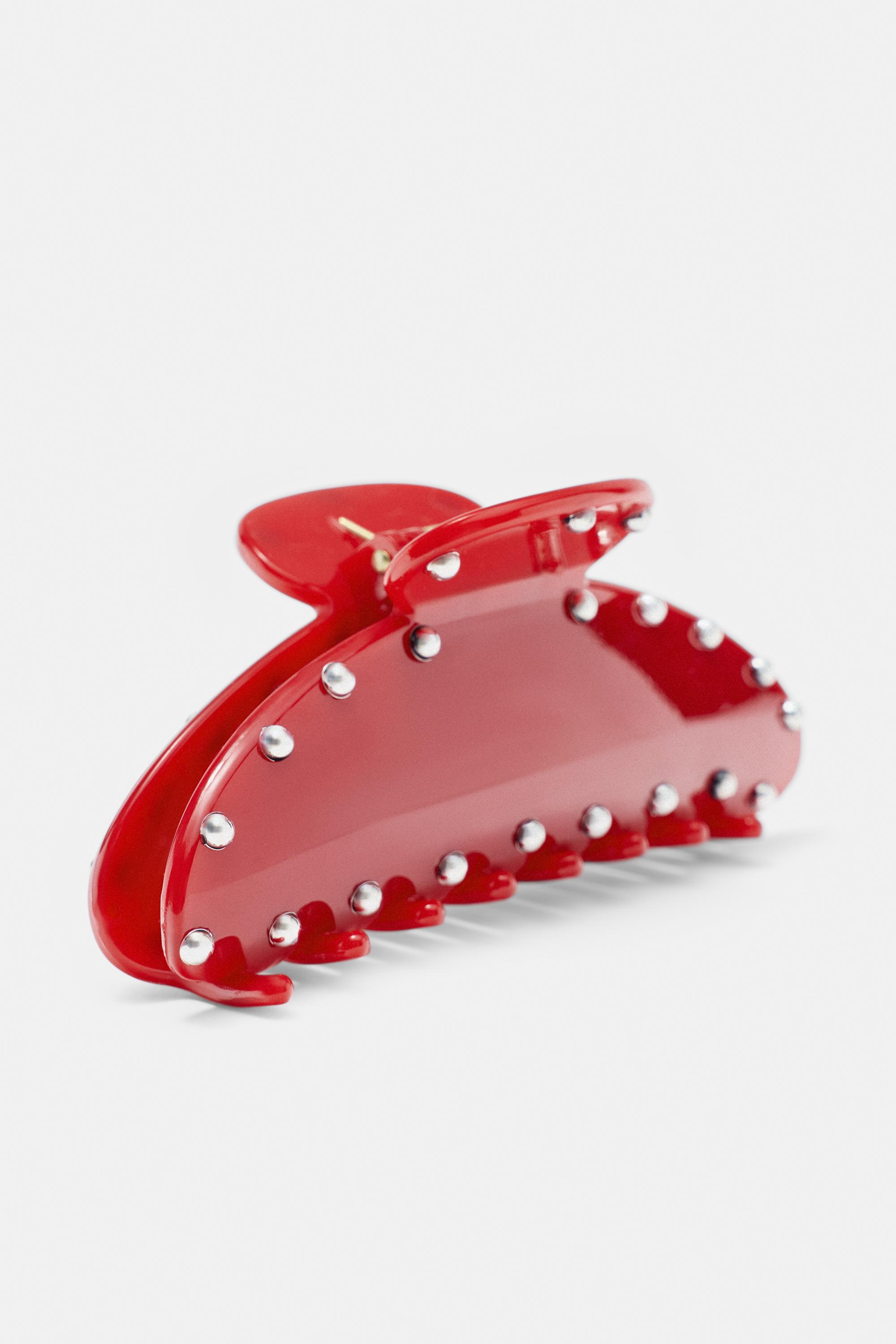 Studded hair clip — Red