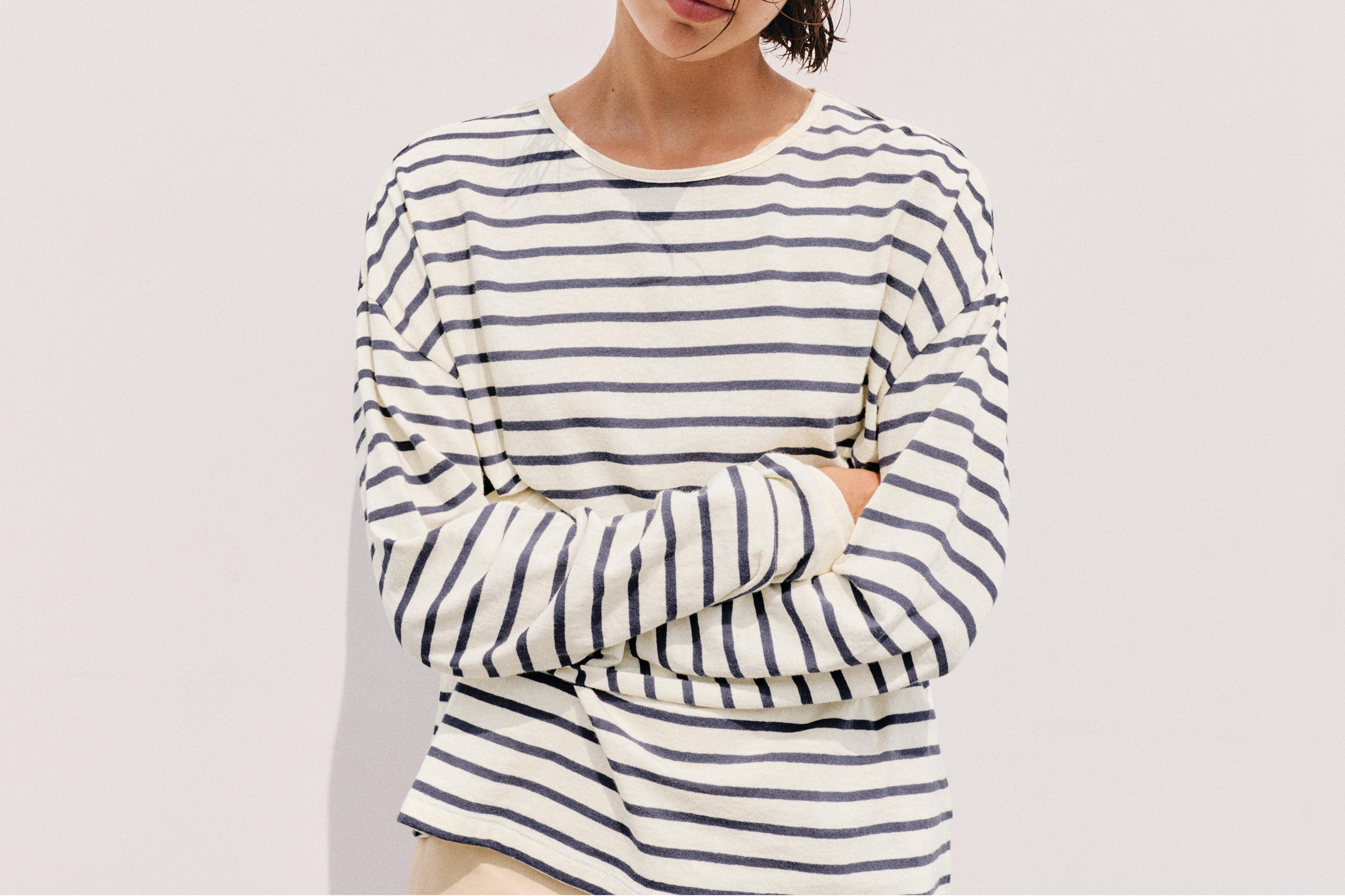 Oversize long sleeve striped T-shirt — Vanilla