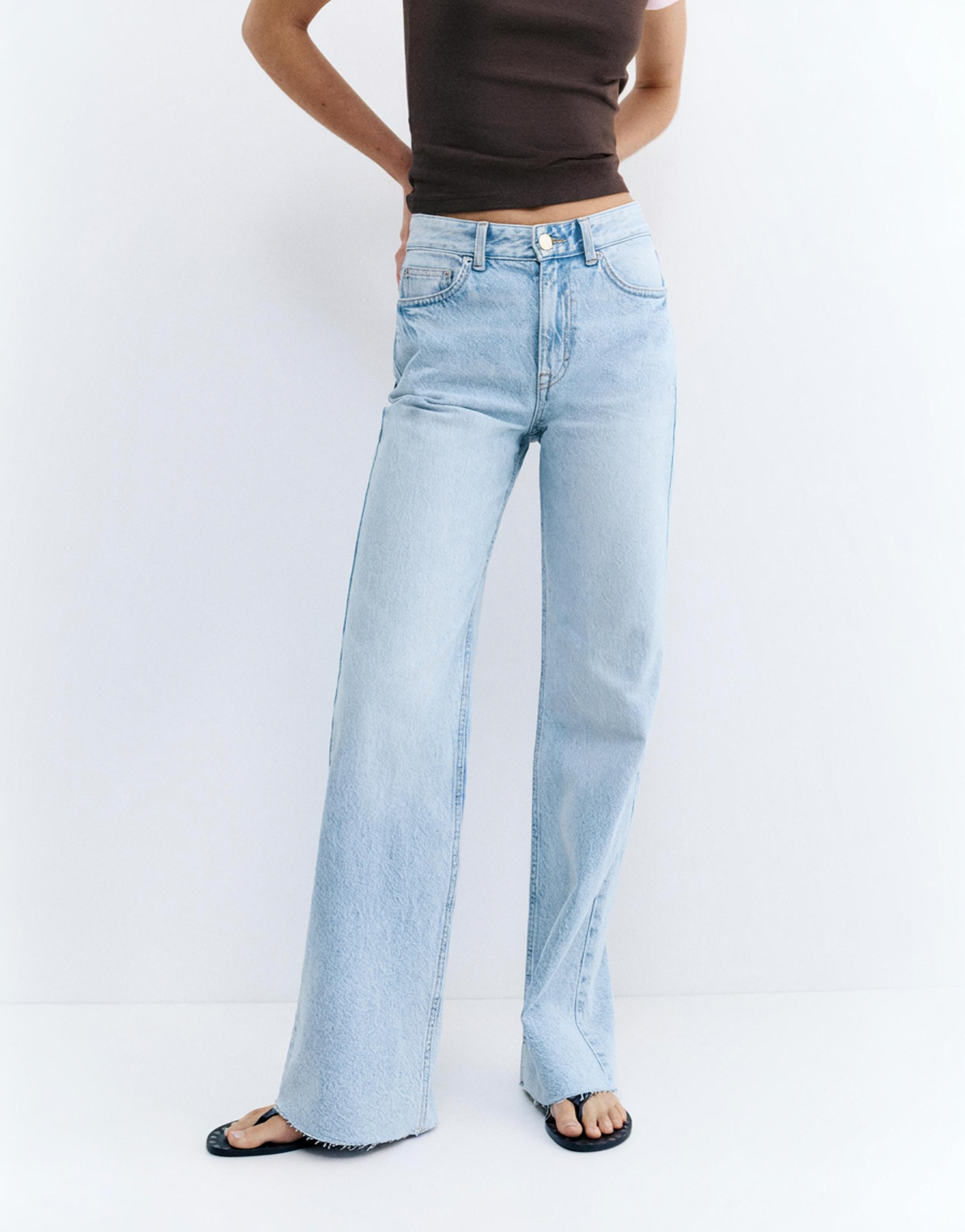 High-waist wide straight-leg jeans — Sky blue