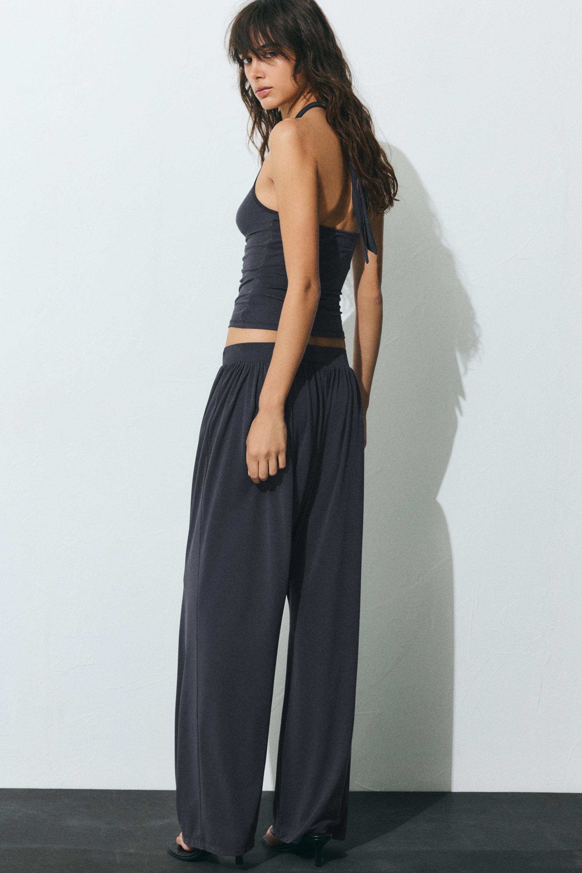 Relaxed fit cupro trousers — Dark grey