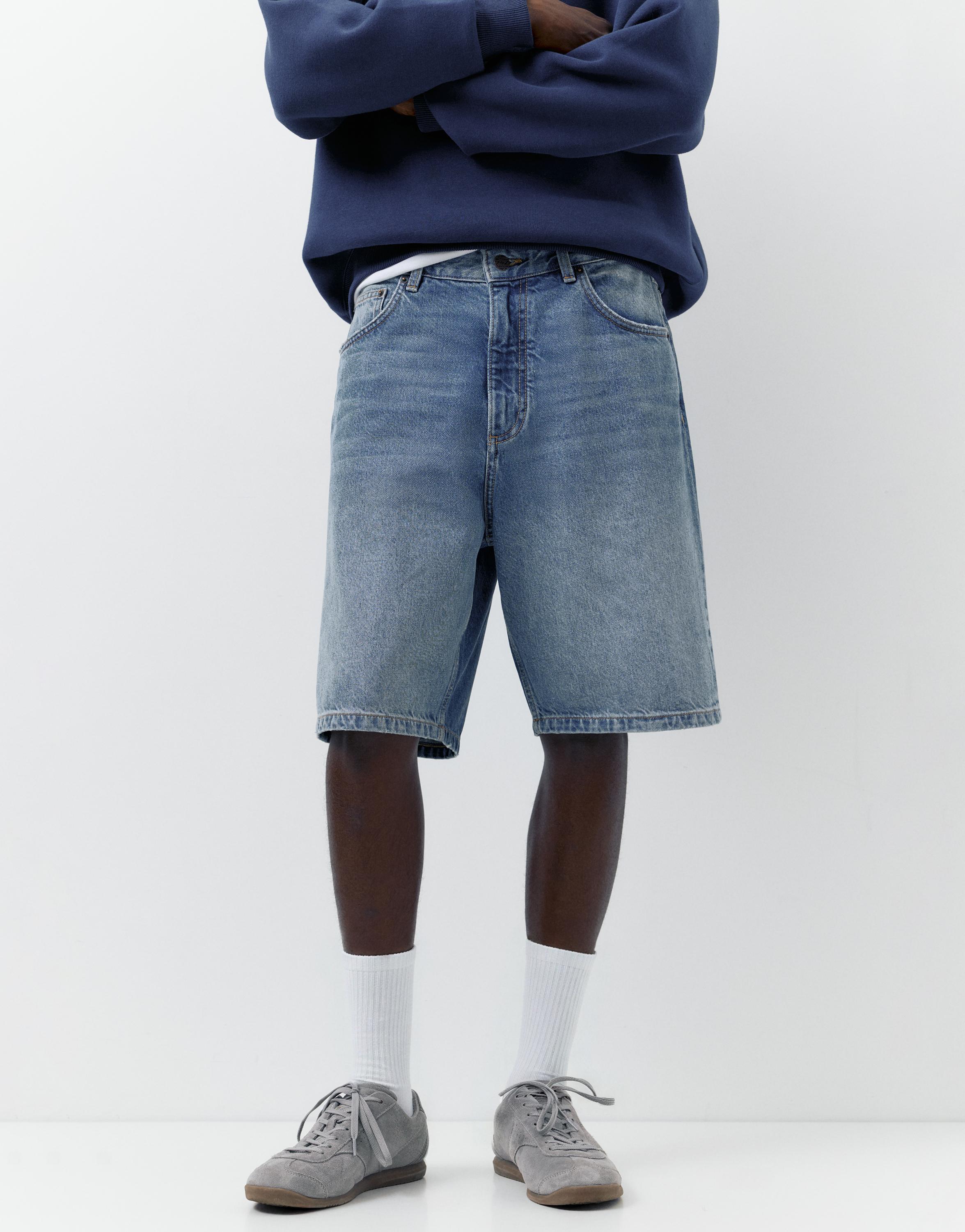 Baggy denim Bermuda shorts — Medium blue