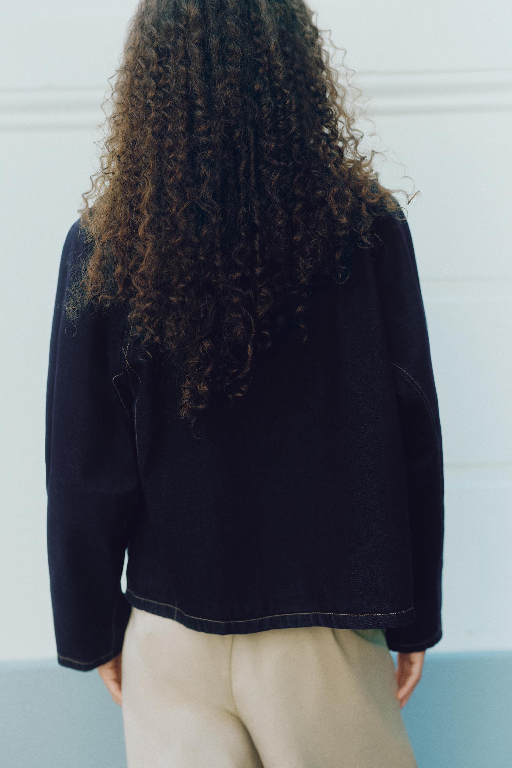 Contrast collar denim jacket — Dark navy
